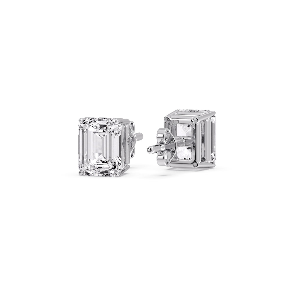 IGI Certified Emerald Cut Diamond Solitaire Stud Earrings