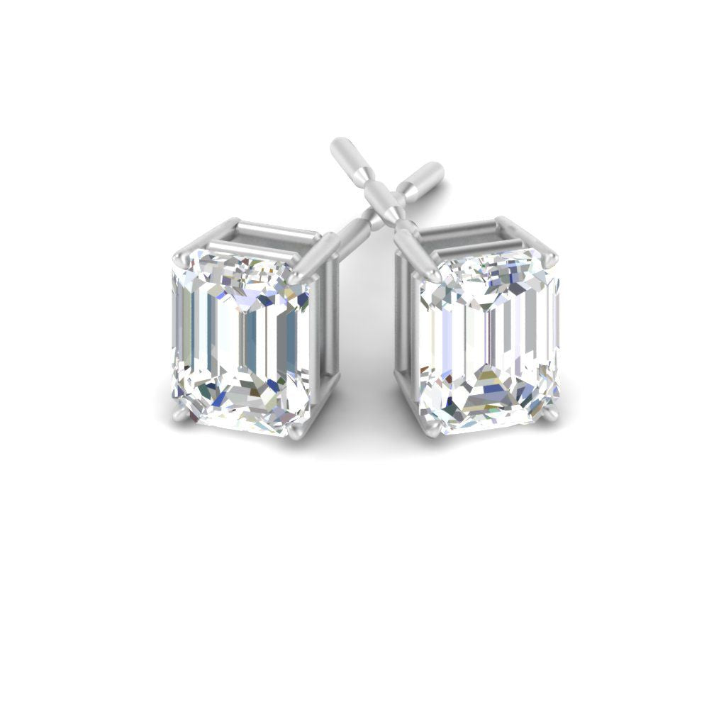 IGI Certified Emerald Cut Diamond Solitaire Stud Earrings