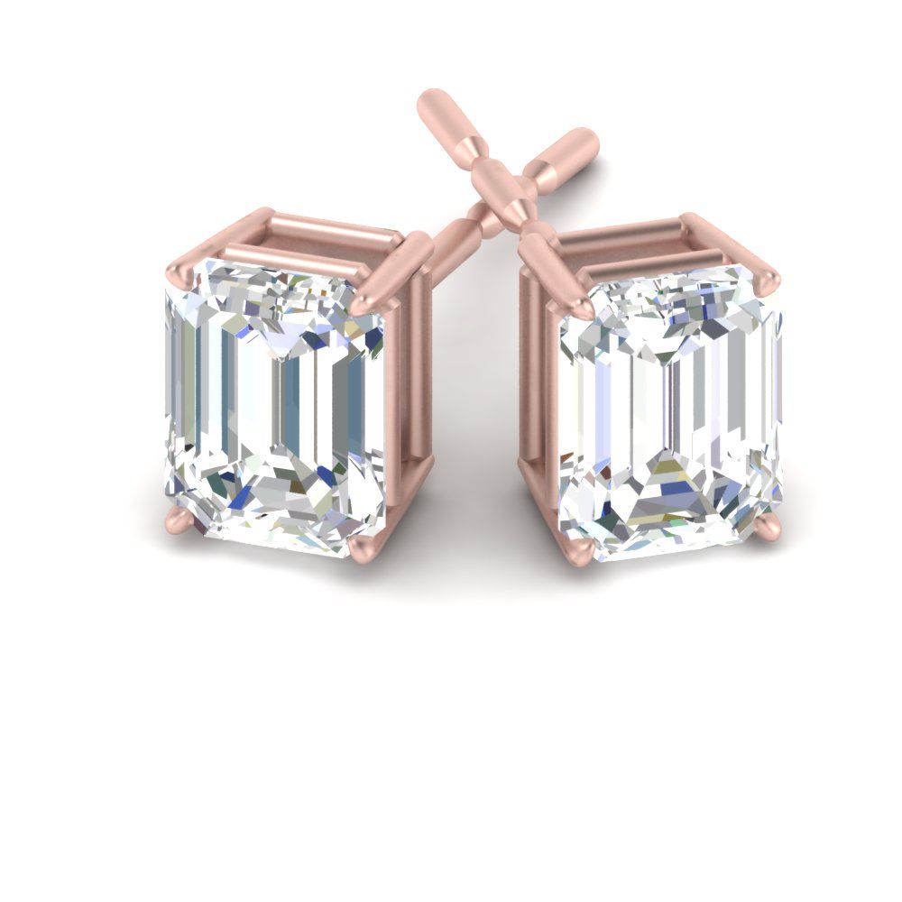IGI Certified Emerald Cut Diamond Solitaire Stud Earrings