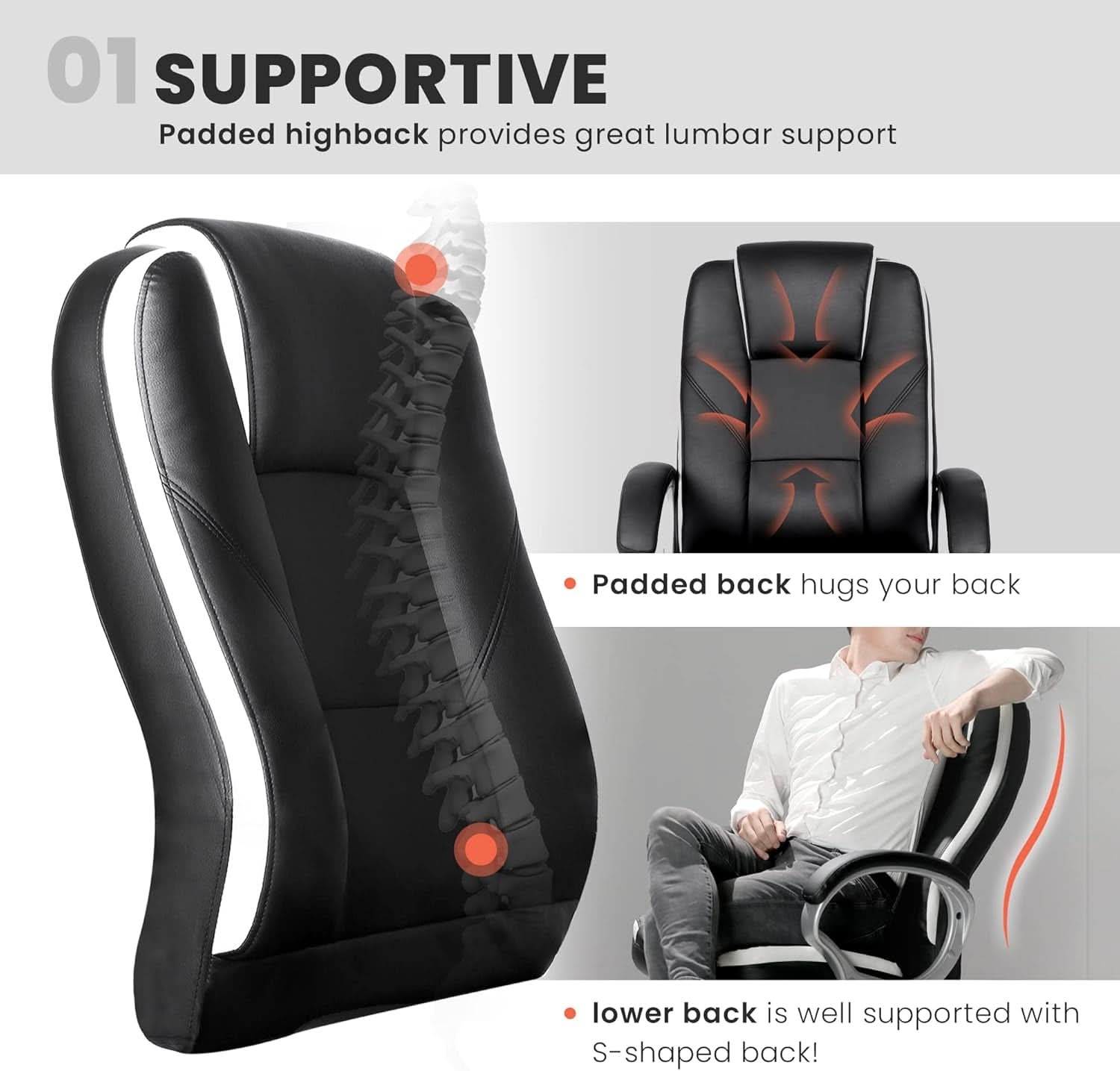 Ergonomic Black Leather Office Chair With Lumbar Support - Overture Gifts
