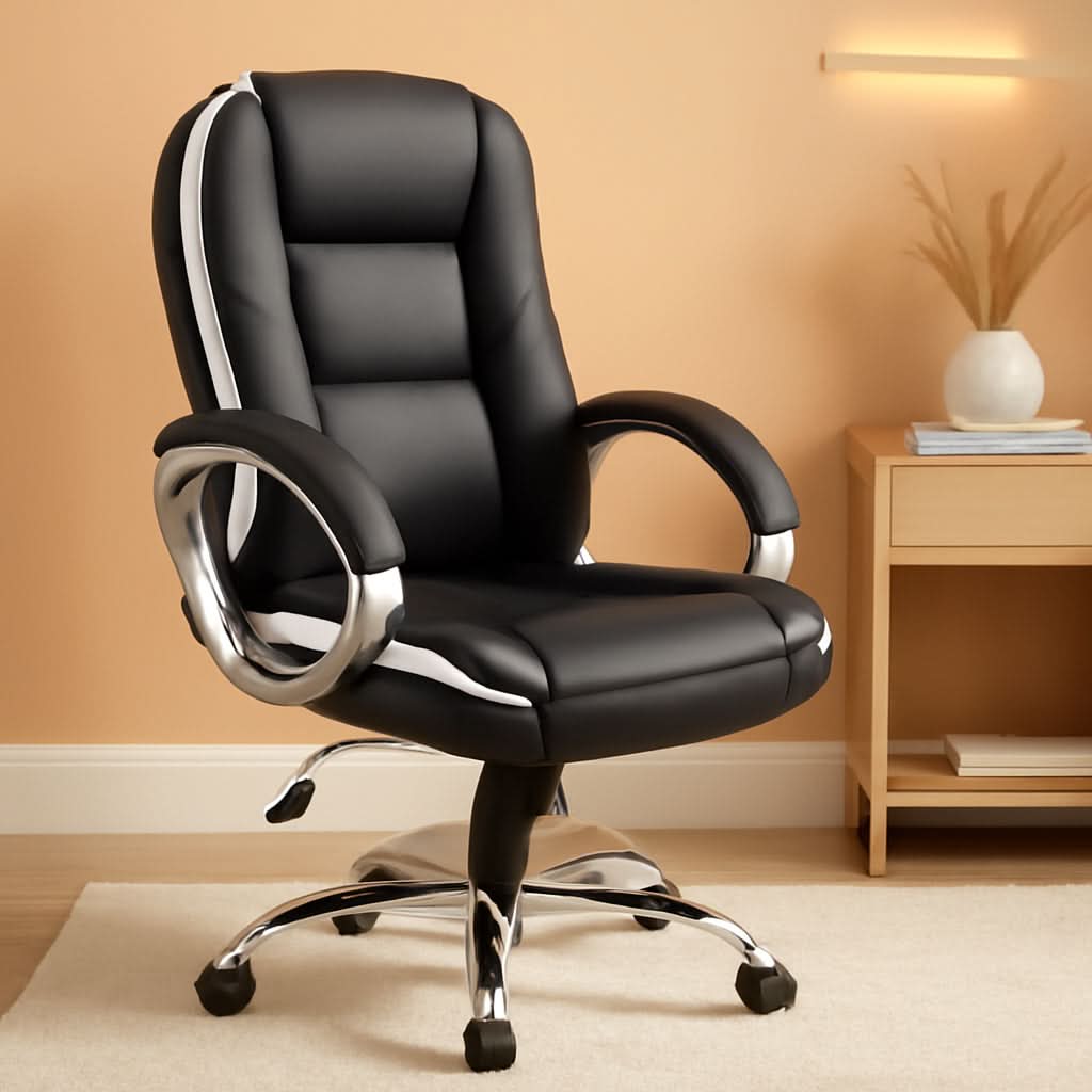Ergonomic Black Leather Office Chair With Lumbar Support - Overture Gifts