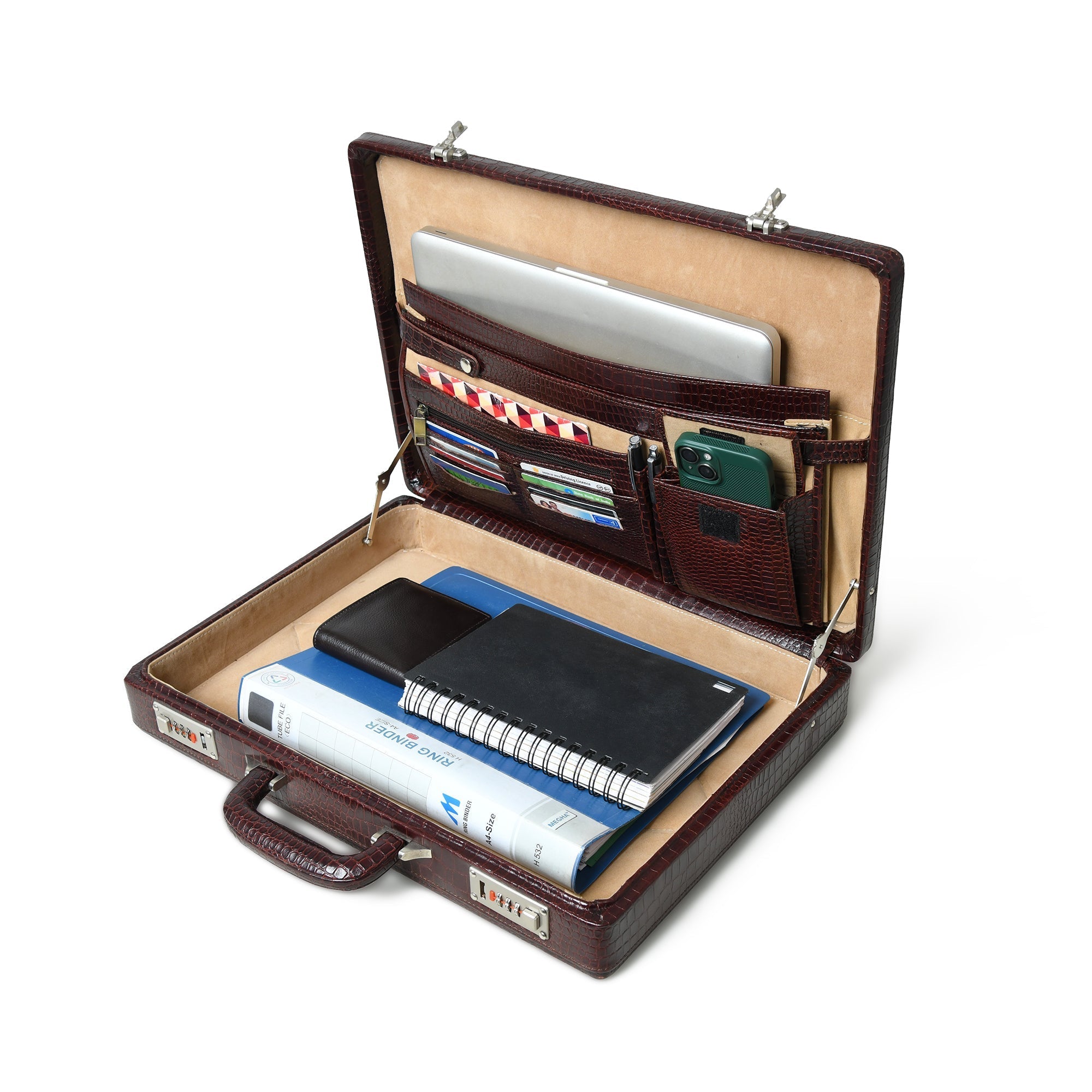 Executive Croco Leather Briefcase/Suitcase- Brown - Overture Gifts