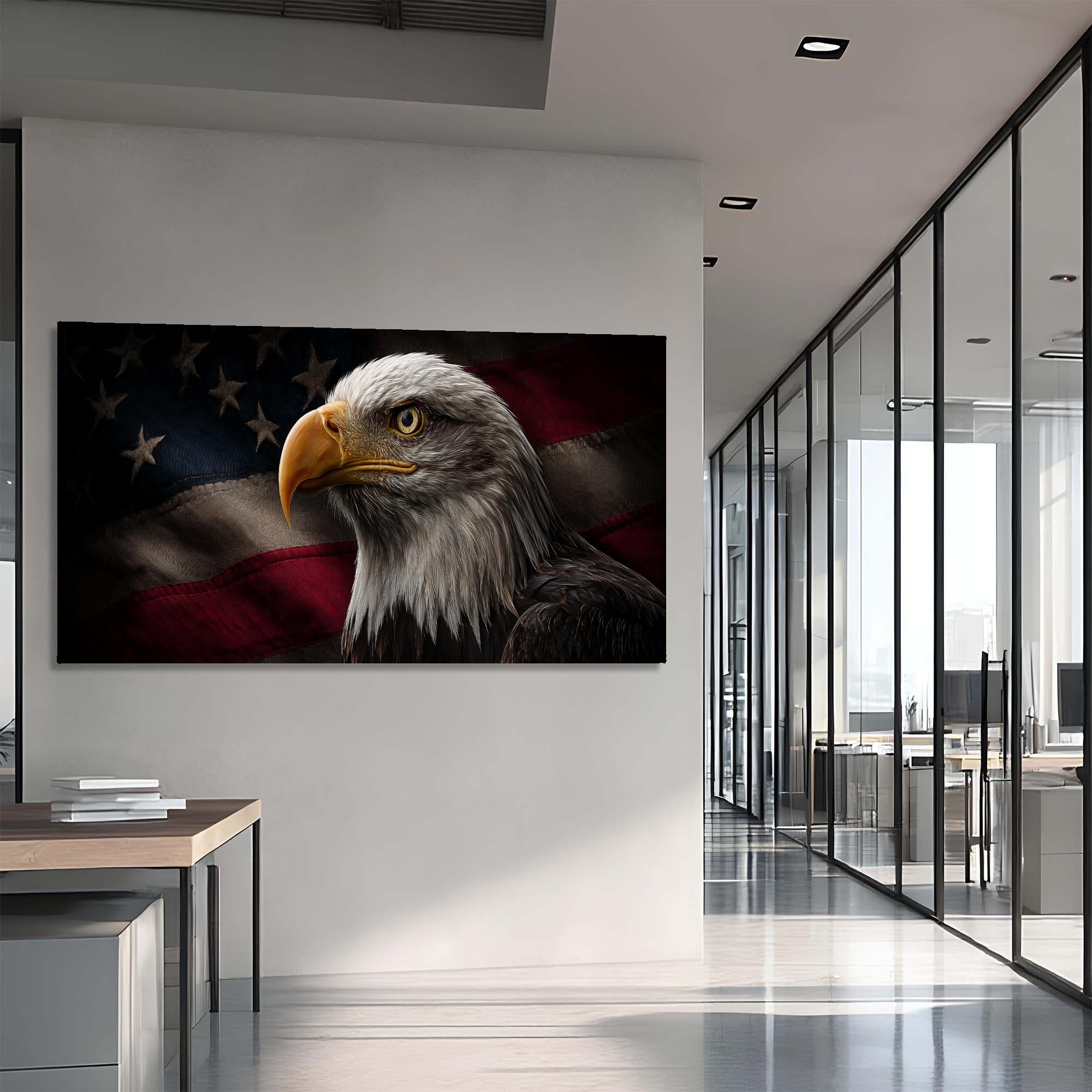 Bald Eagle Tempered Glass Art | American Flag Patriotic Decor