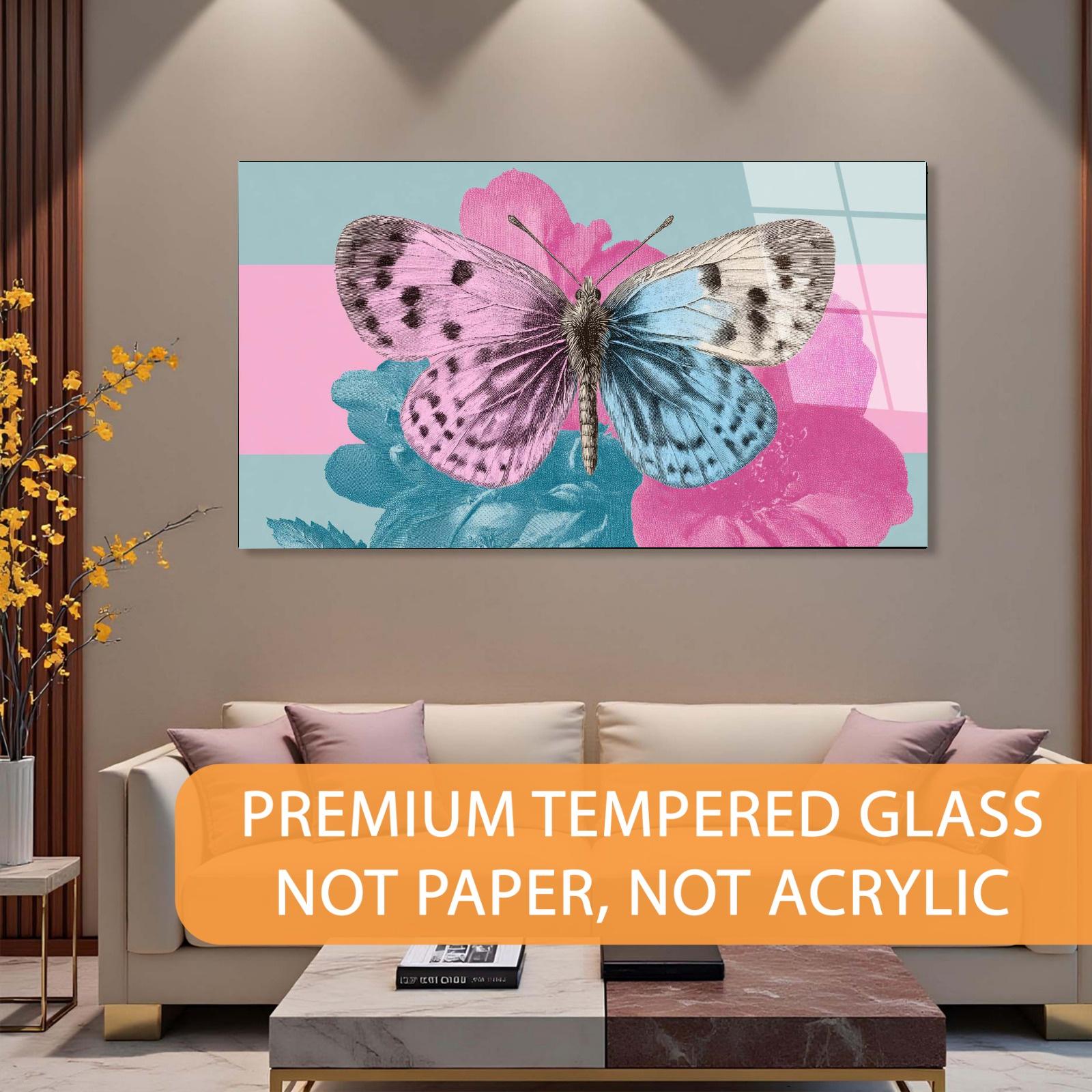 Pastel Butterfly Tempered Glass Wall Art | Modern Floral Decor
