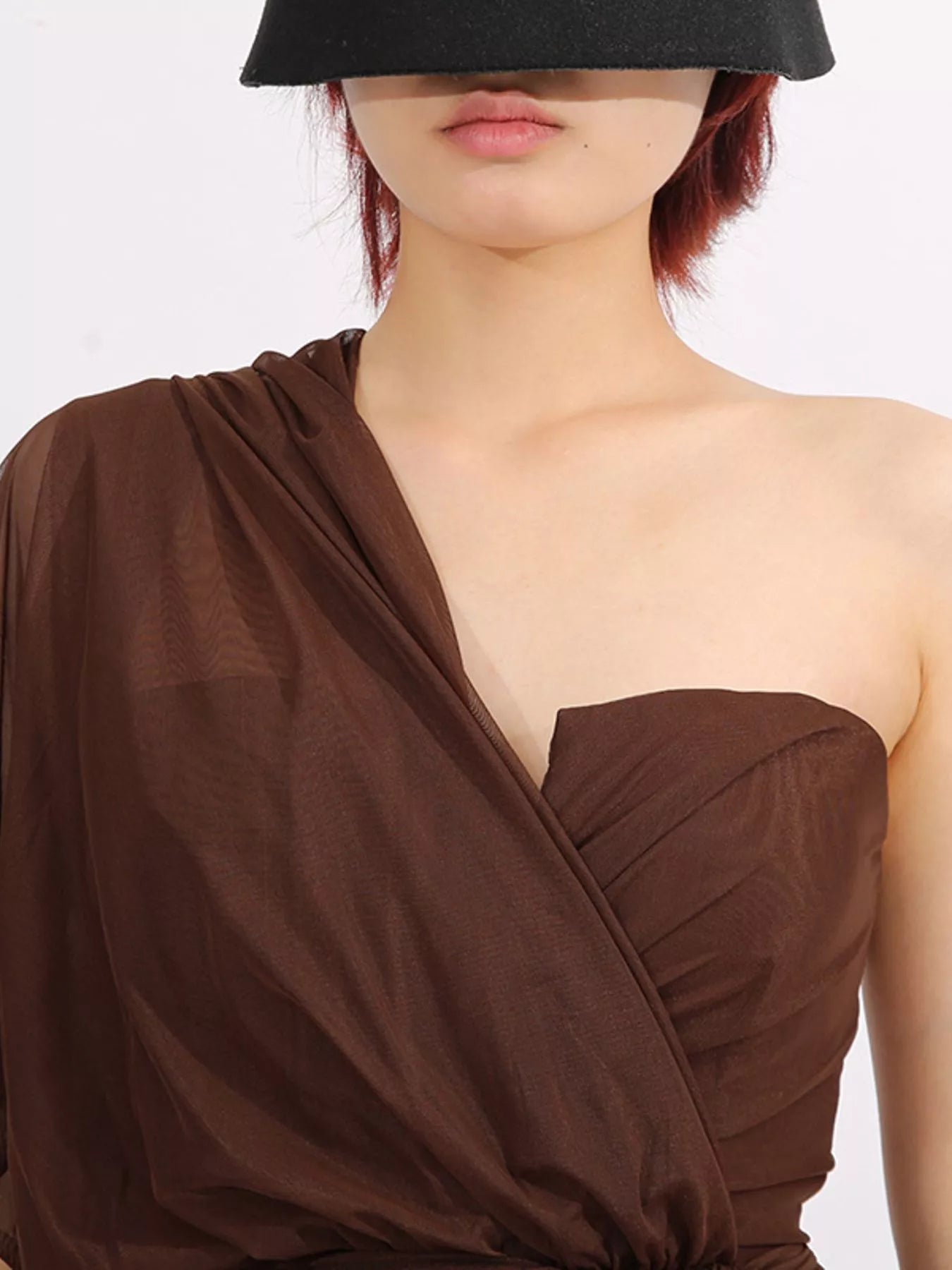 One-Shoulder Flowy Mesh Dress