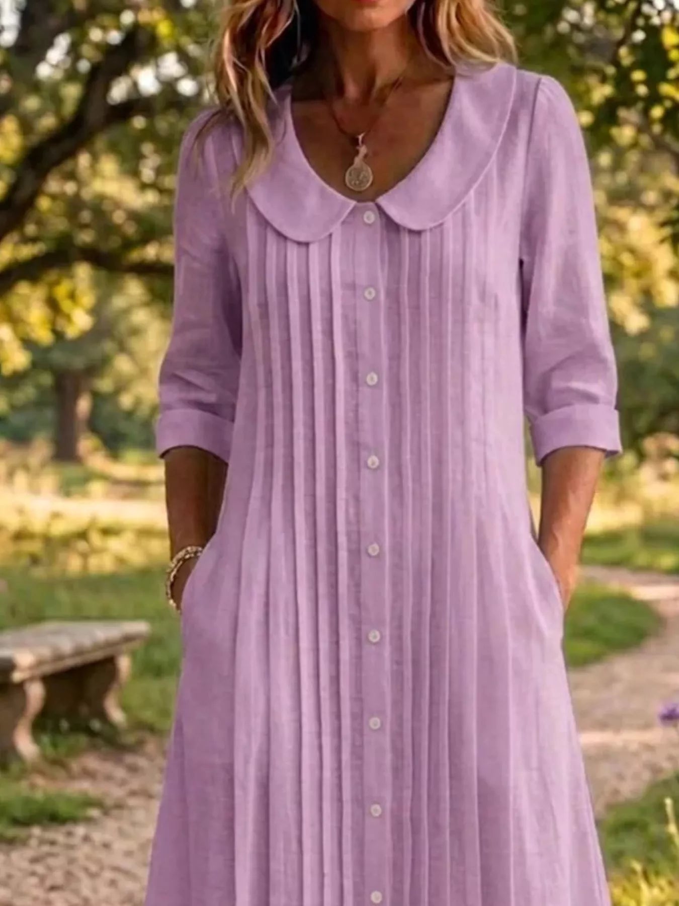 Full Size Peter Pan Collar Button Down Dress Plus Size