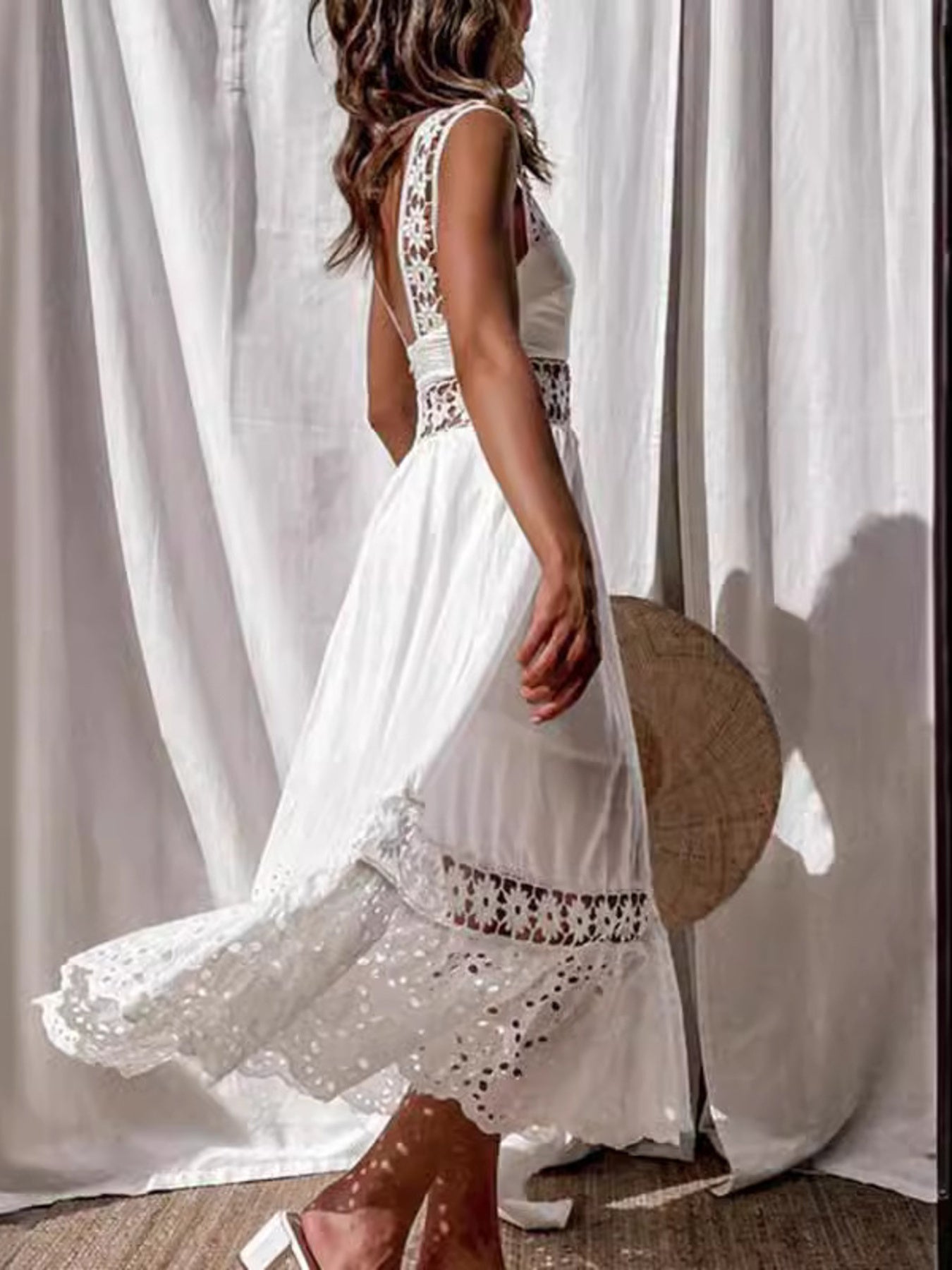 Full Size Openwork Crochet Sleeveless Midi Dress Plus Size