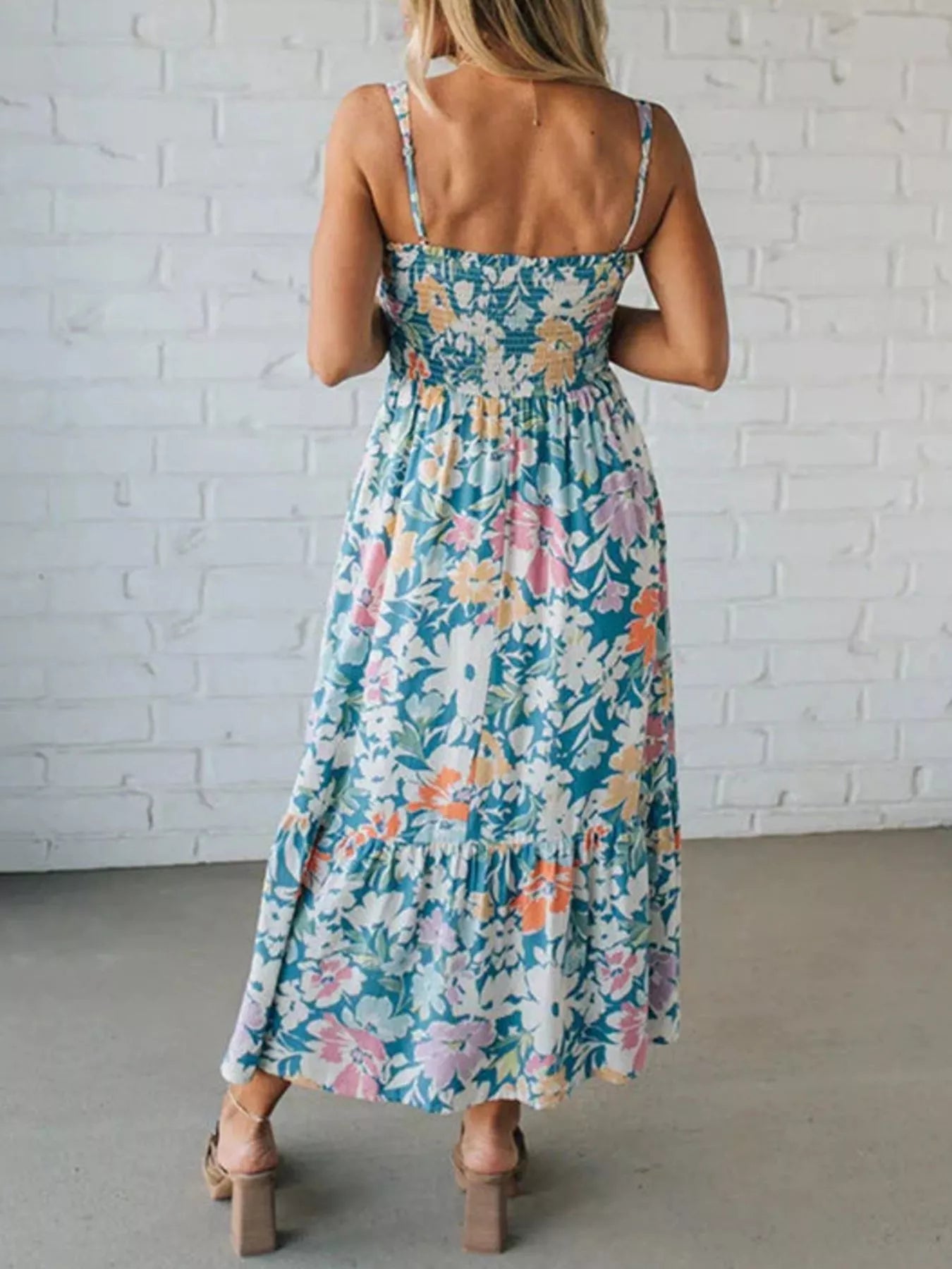 Floral Smocked Square Neck Midi Dress