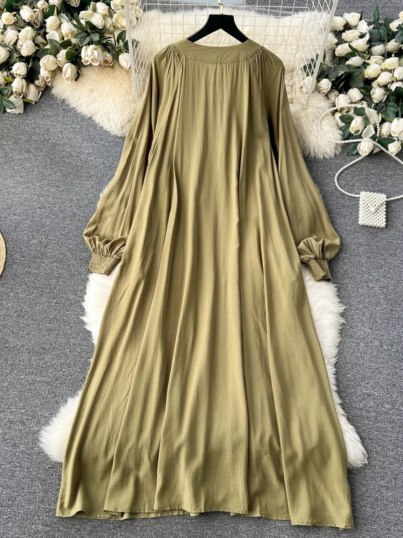 Floral Button Front Long Sleeve Dress
