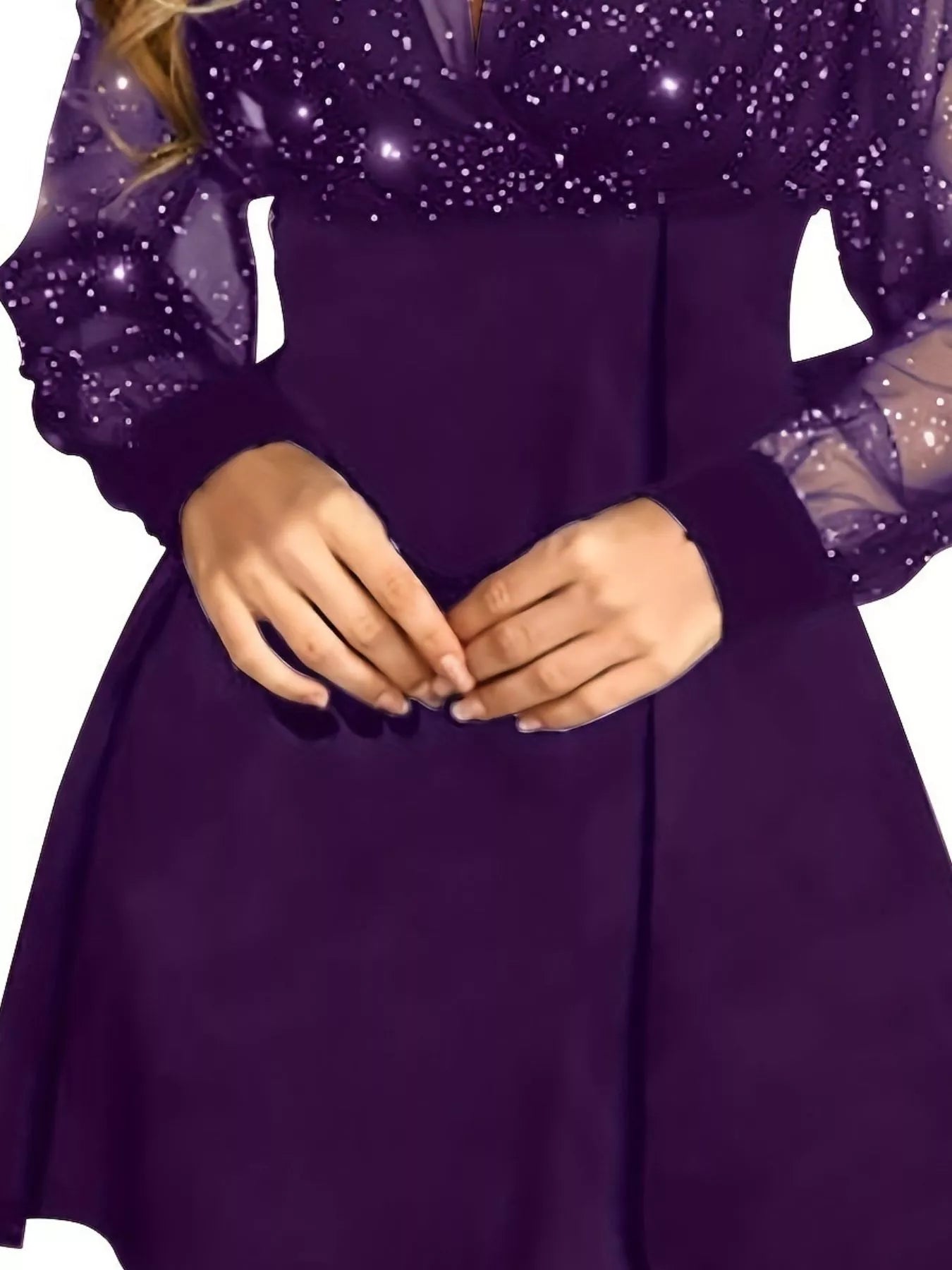 Glitter Mesh Long Sleeve Mini Dress