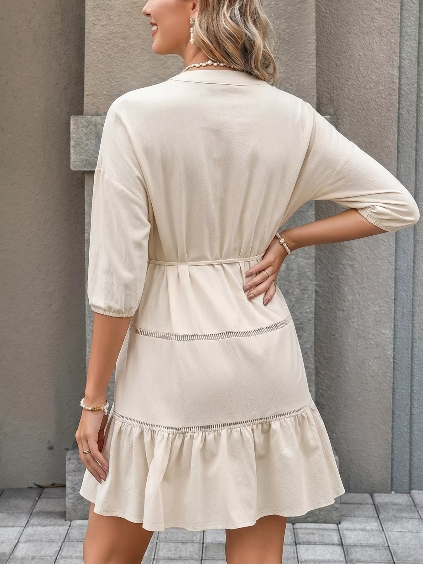 Button-Front Ruffle Hem Mini Dress