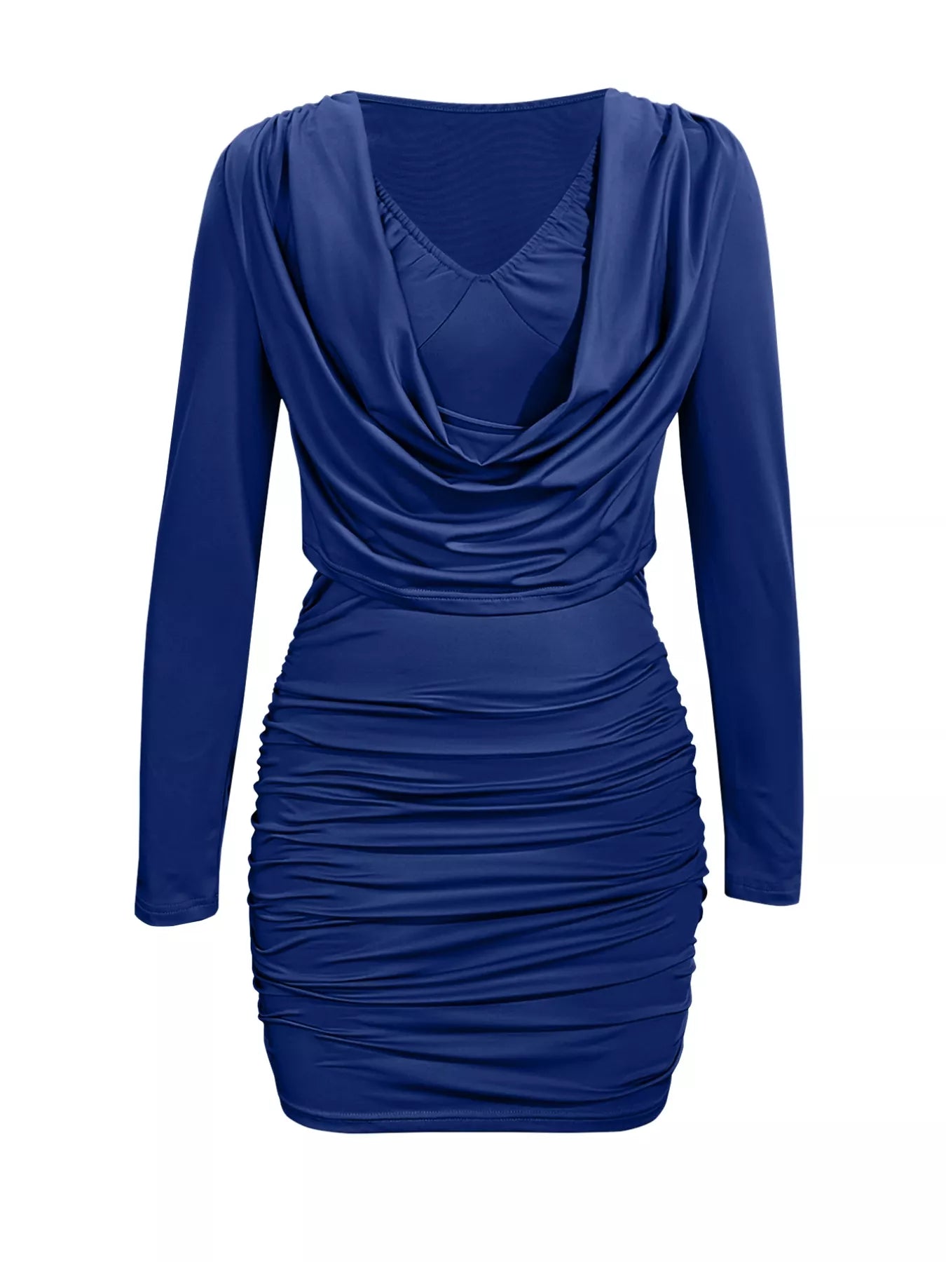 Draped V-Neck Long Sleeve Bodycon Mini Dress