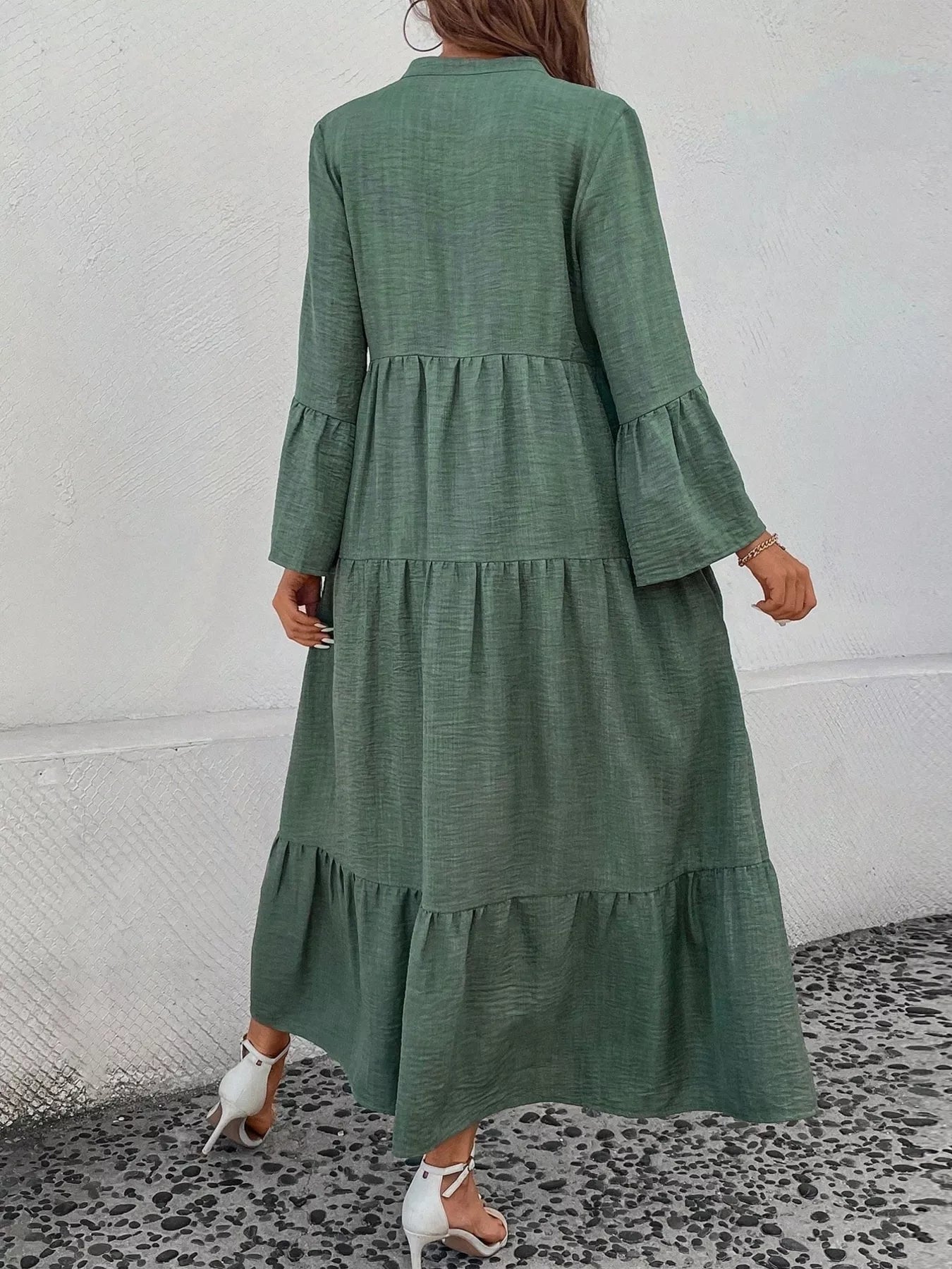 Ruffle Hem Button Front Tiered Dress