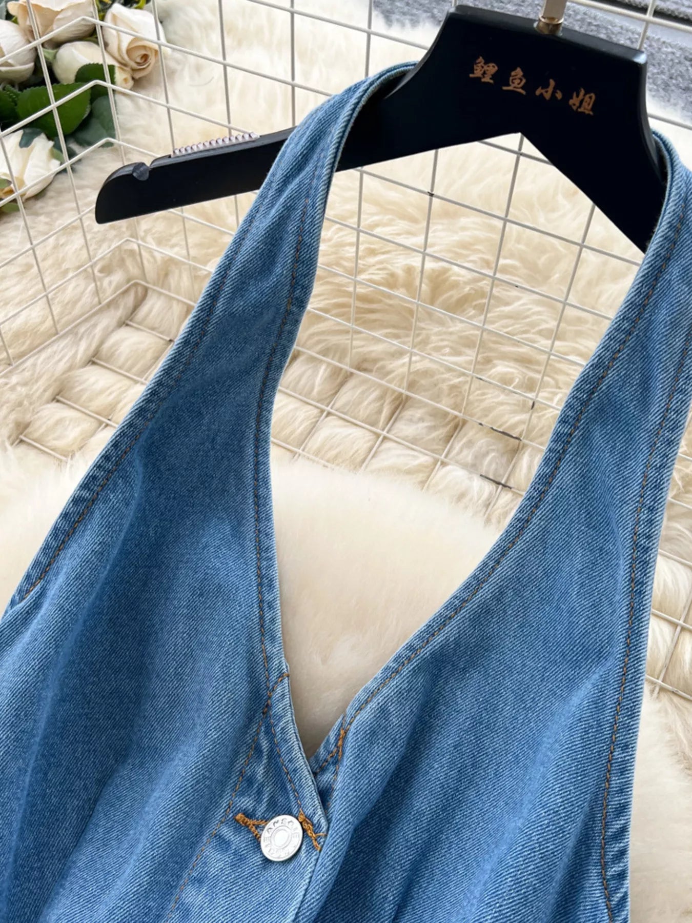 Halter Neck Button-Down Denim Dress
