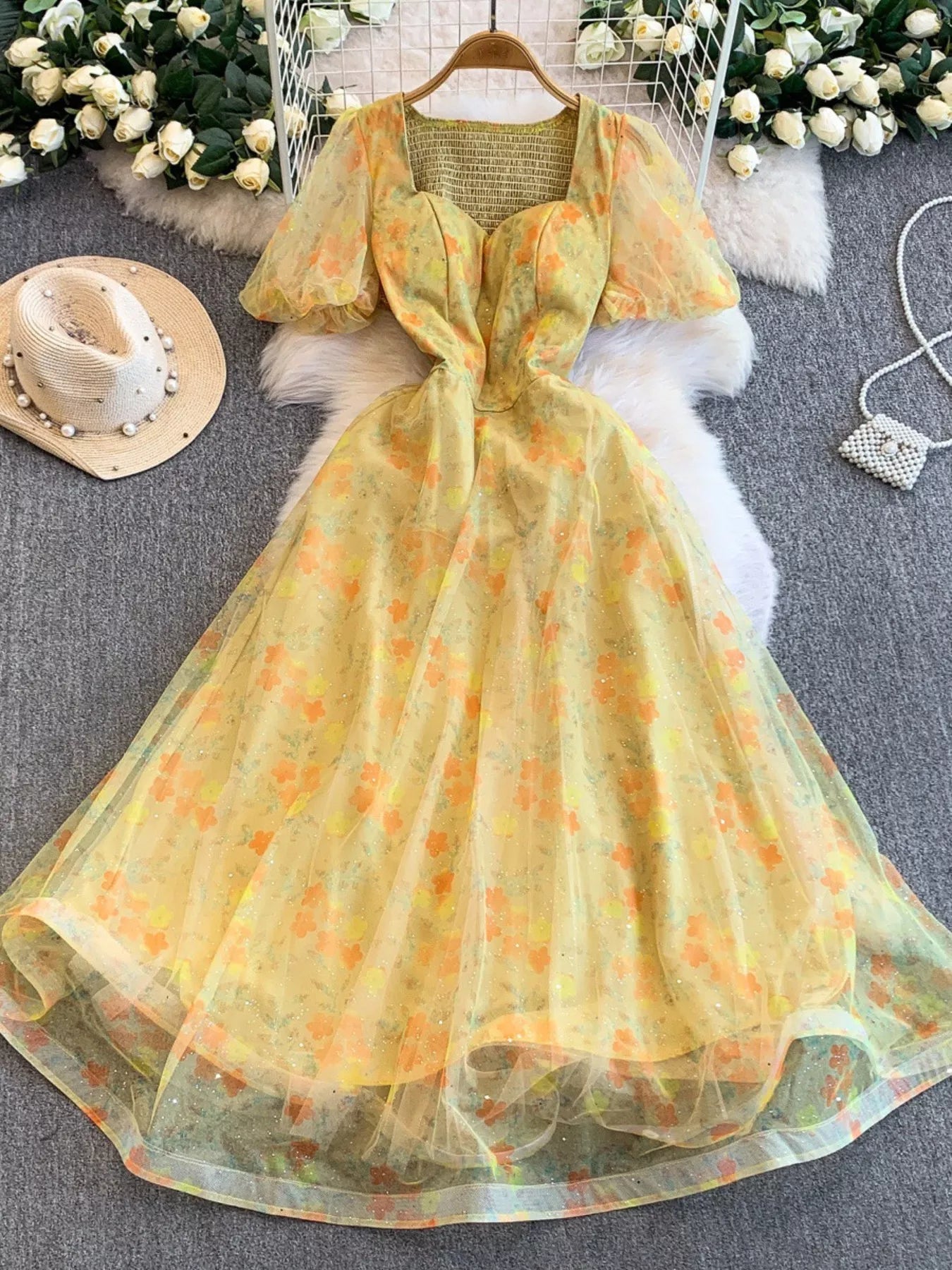 Sweetheart Neck Puff Sleeve Dress