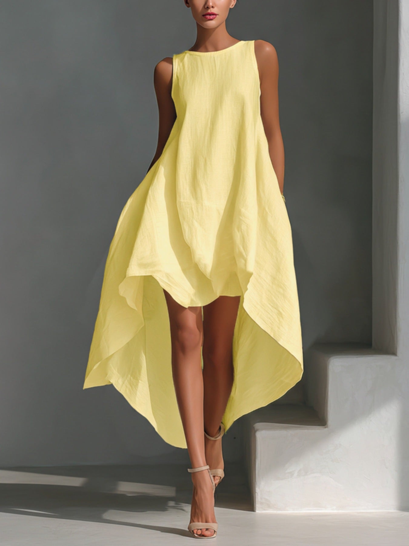 Sleeveless High-Low Hem Dress