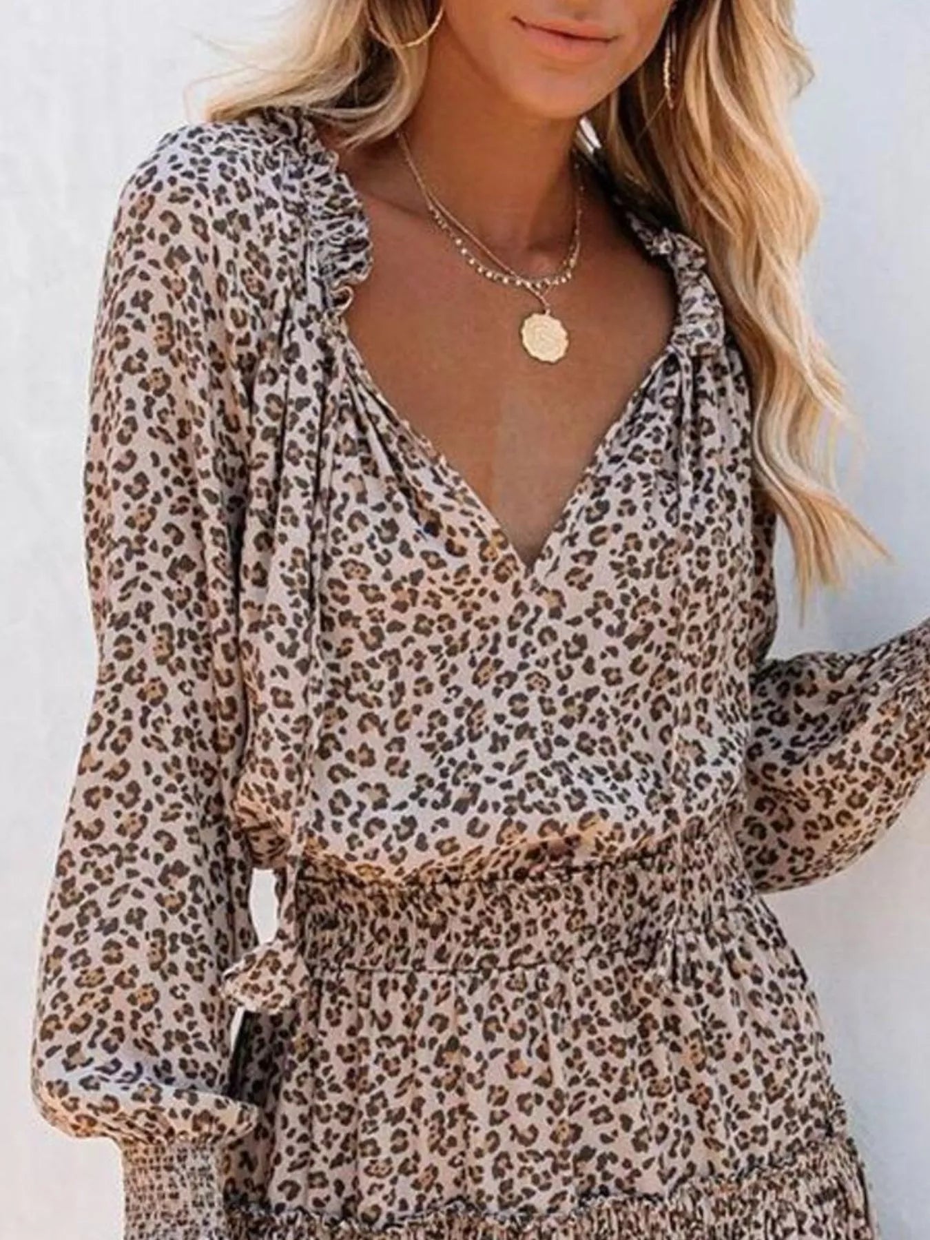 Tie Neck Lantern Sleeve Dress