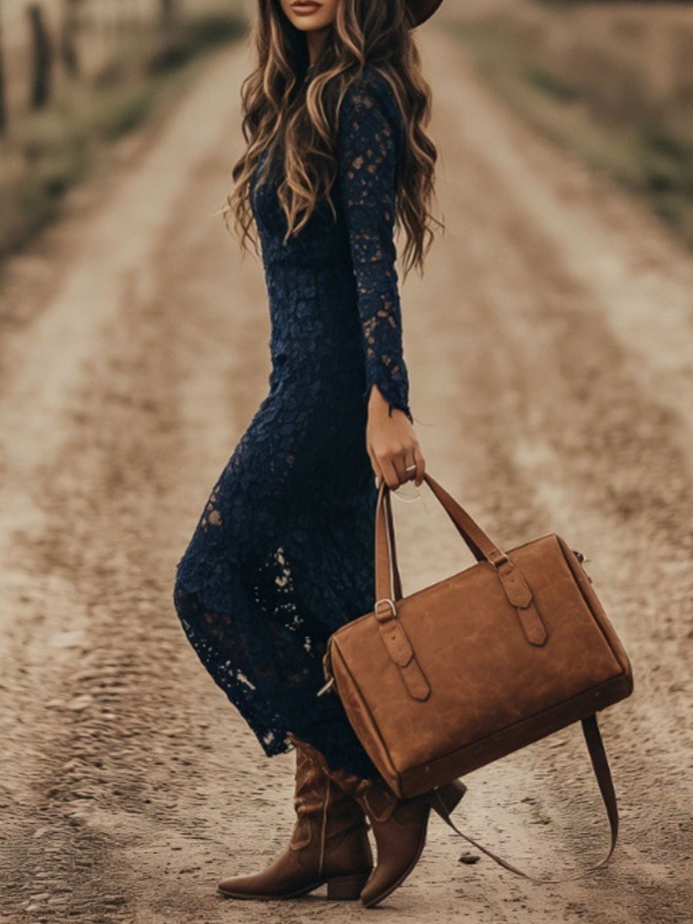 Full Size Lace Long Sleeve Midi Dress Plus Size