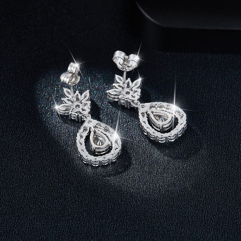 S925 Sterling Silver Pear Cut Moissanite Dangle Earrings 5x7mm Teardrop Cluster Earrings With GRA Certificate Platinum Plated Jewelry Gift Box Set