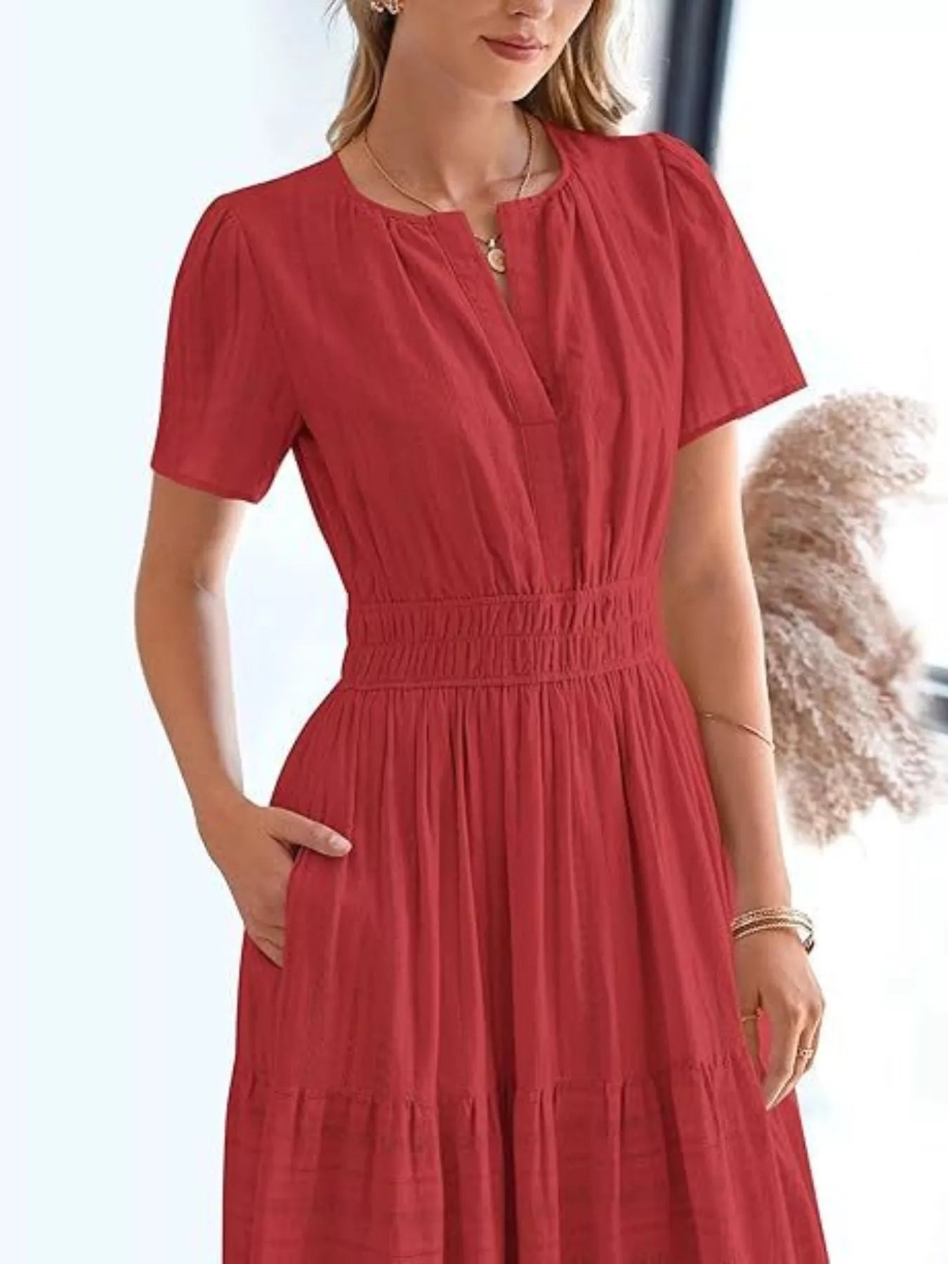 Full Size Short Sleeve Tiered Midi Dress Plus Size