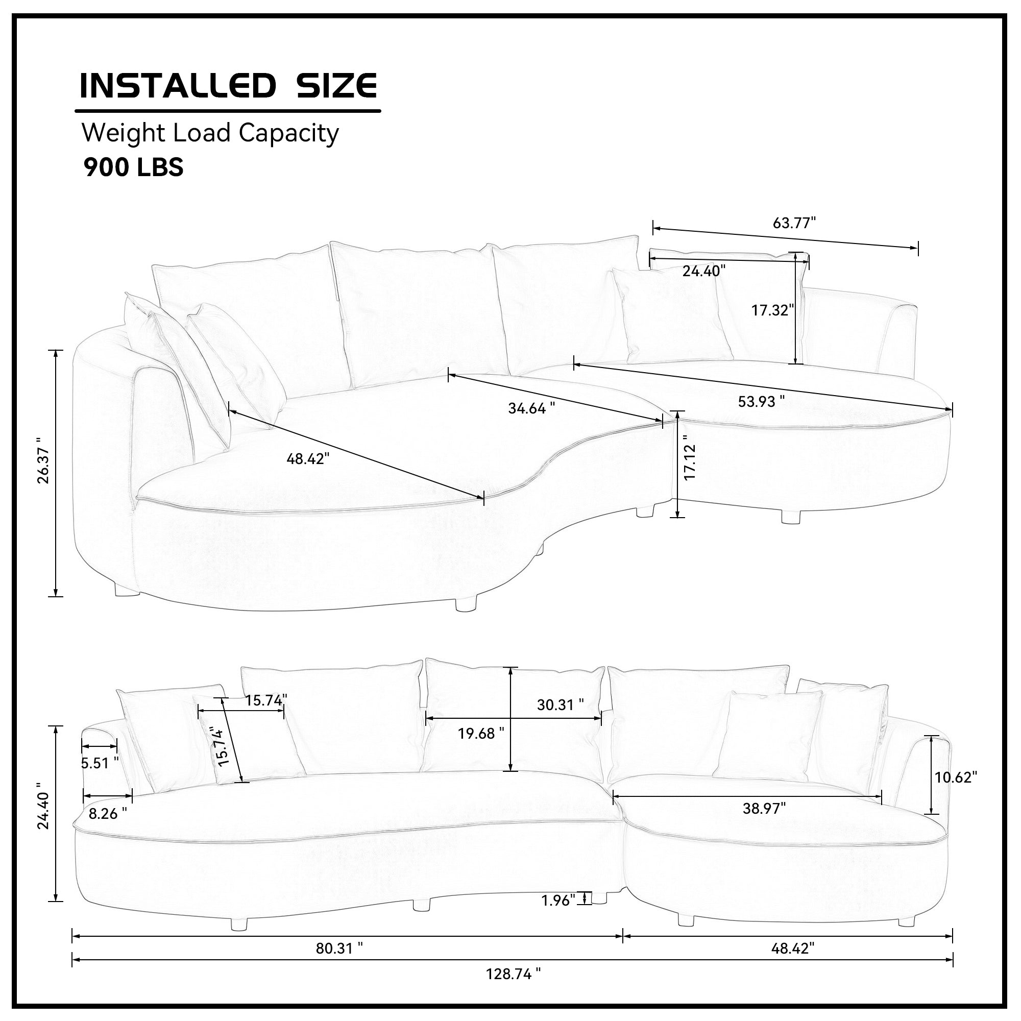 128.74 Inch Modern Sectional Curved Sofa