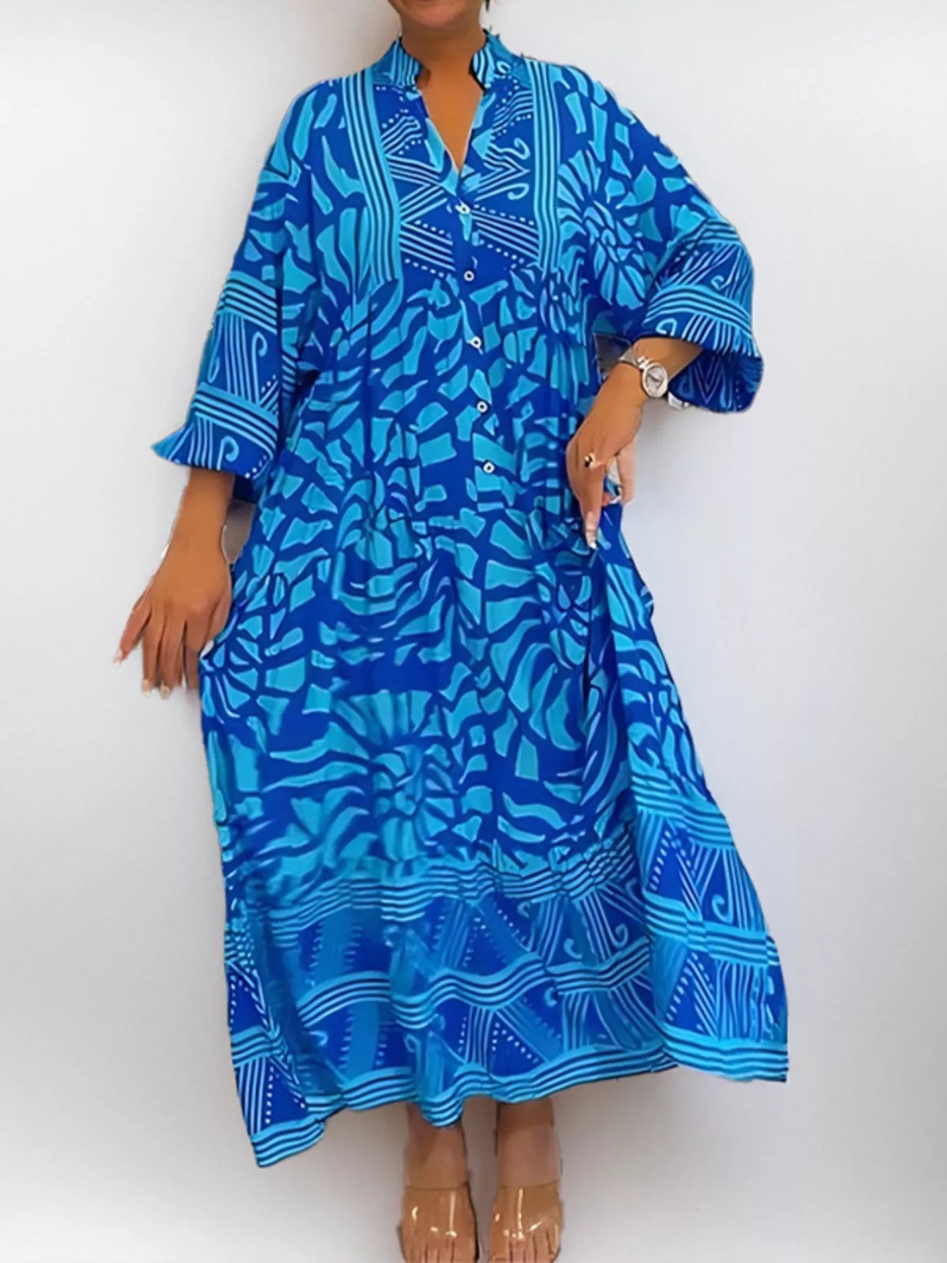 Printed Button Front Midi Dress
