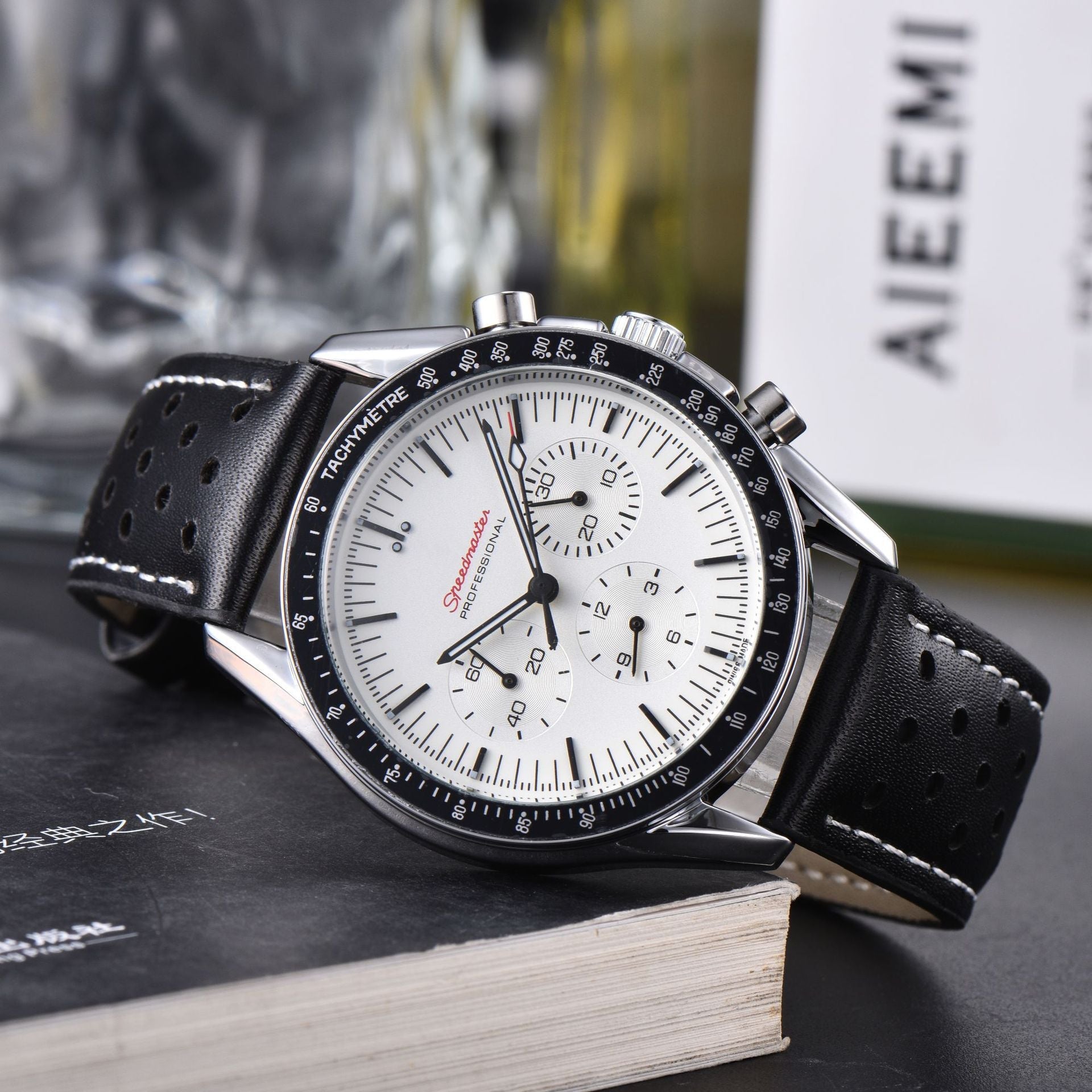 Business Mens 6-Hand Leather-Band Multi-Function Quartz Watch