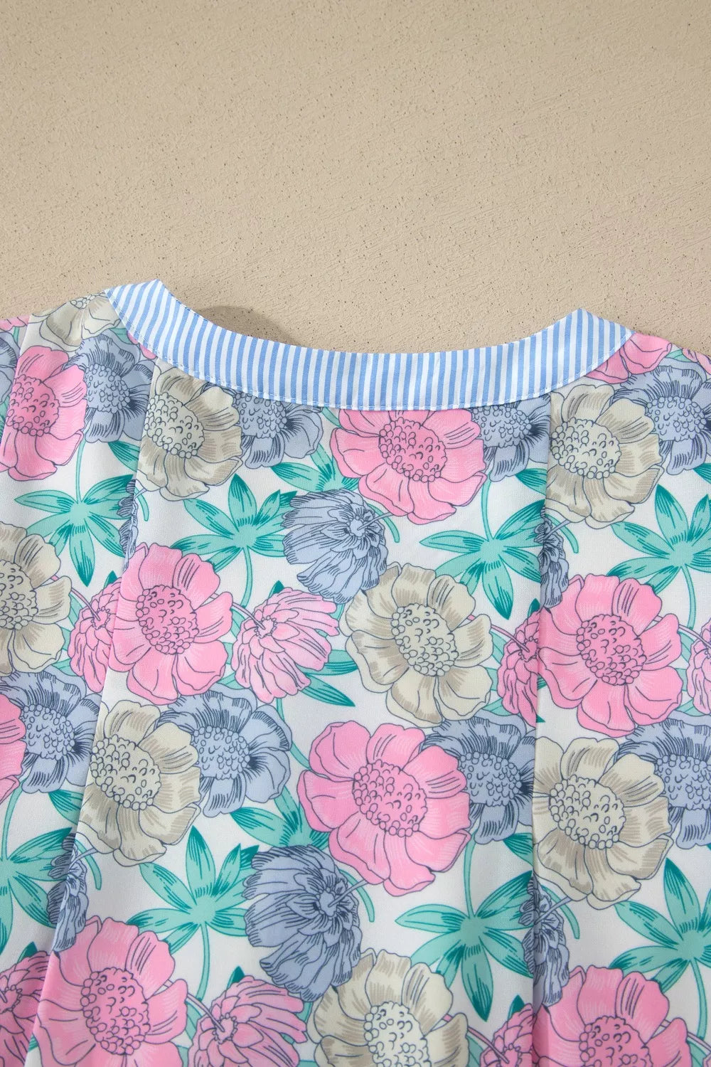 Floral Print Striped Contrast Trim Belted Short Dress