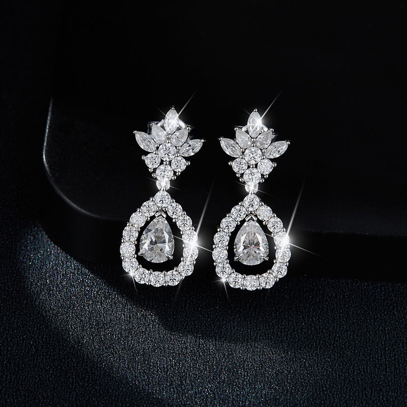 S925 Sterling Silver Pear Cut Moissanite Dangle Earrings 5x7mm Teardrop Cluster Earrings With GRA Certificate Platinum Plated Jewelry Gift Box Set