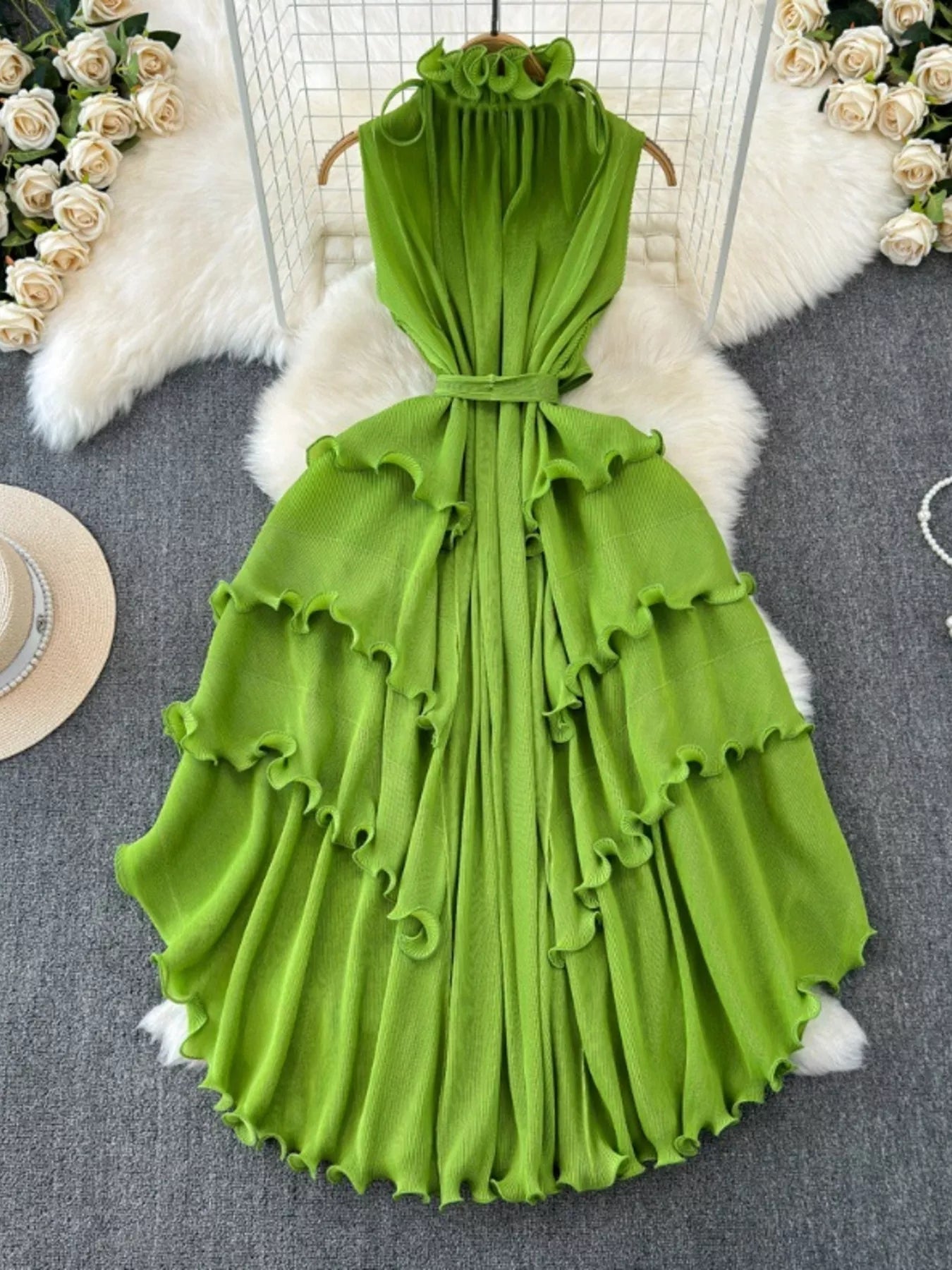 Ruffled Tiered Sleeveless Midi Dress