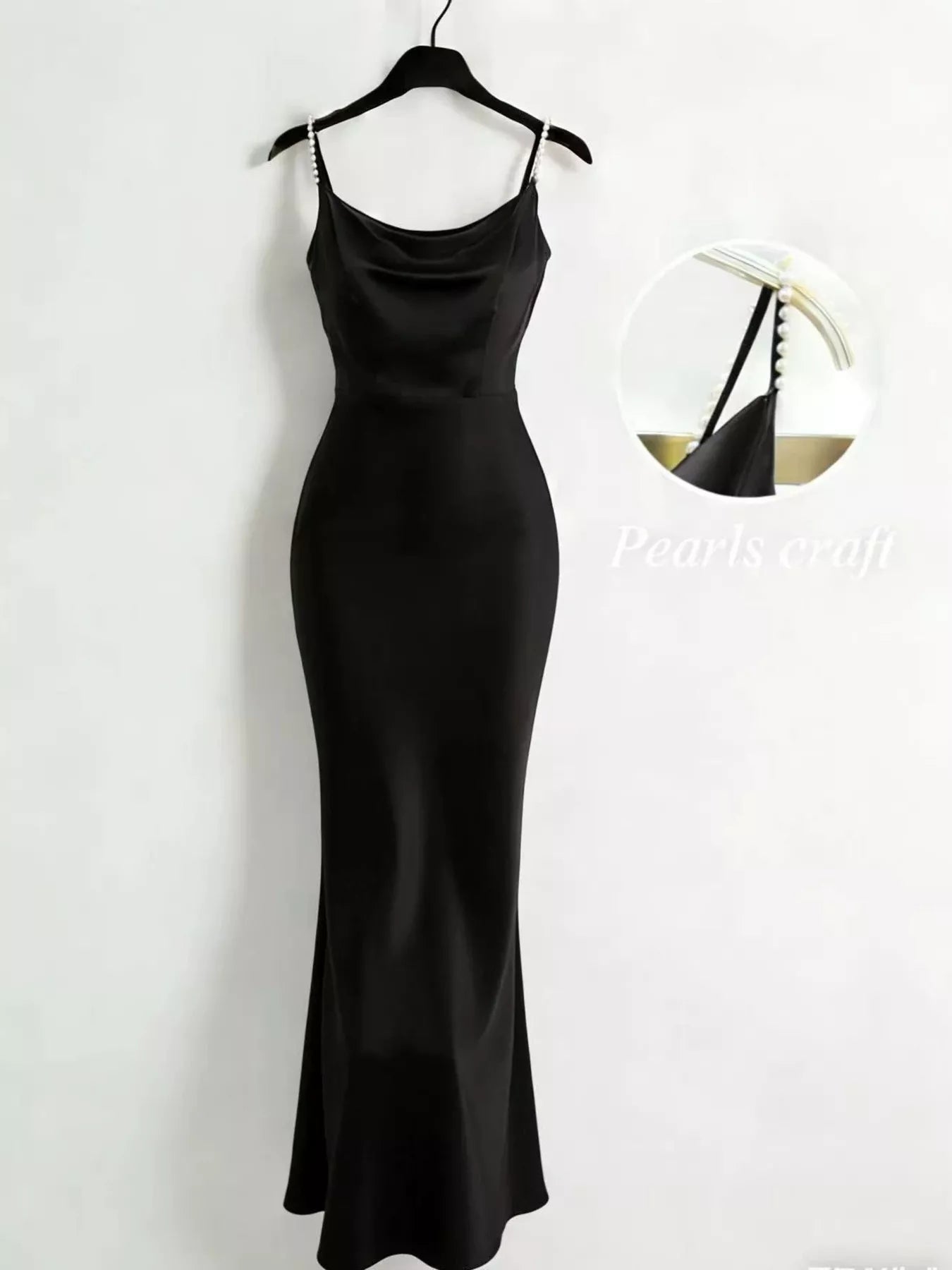 Pearl Strap Cowl Neck Satin Maxi Dress