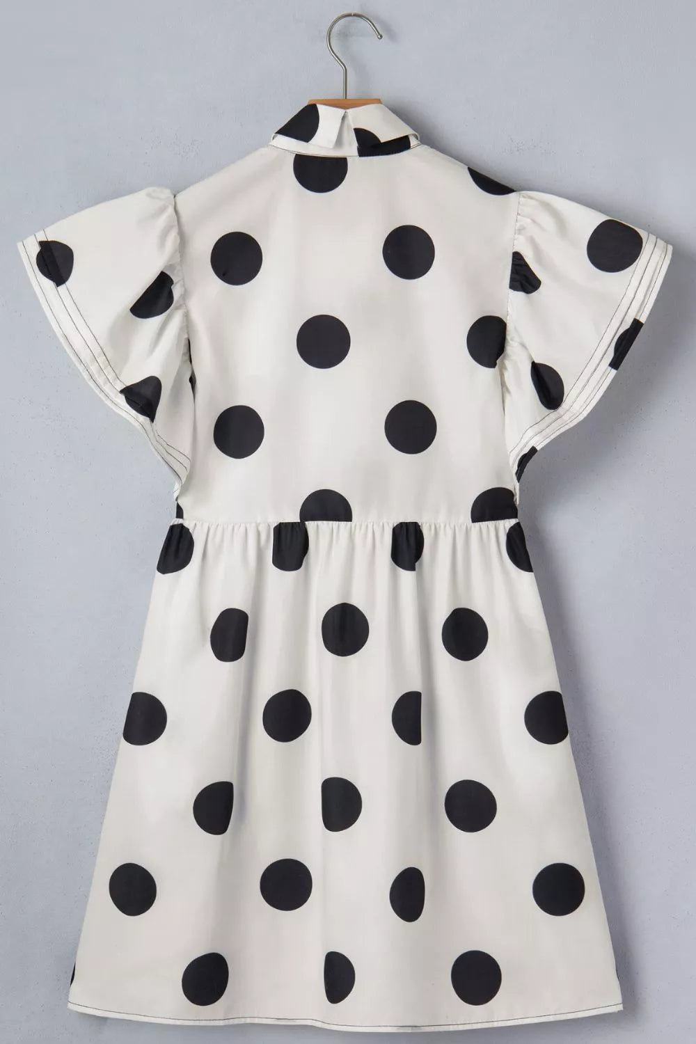 Polka Dot Print Half Button Ruffled Short Sleeve Loose Mini Dress