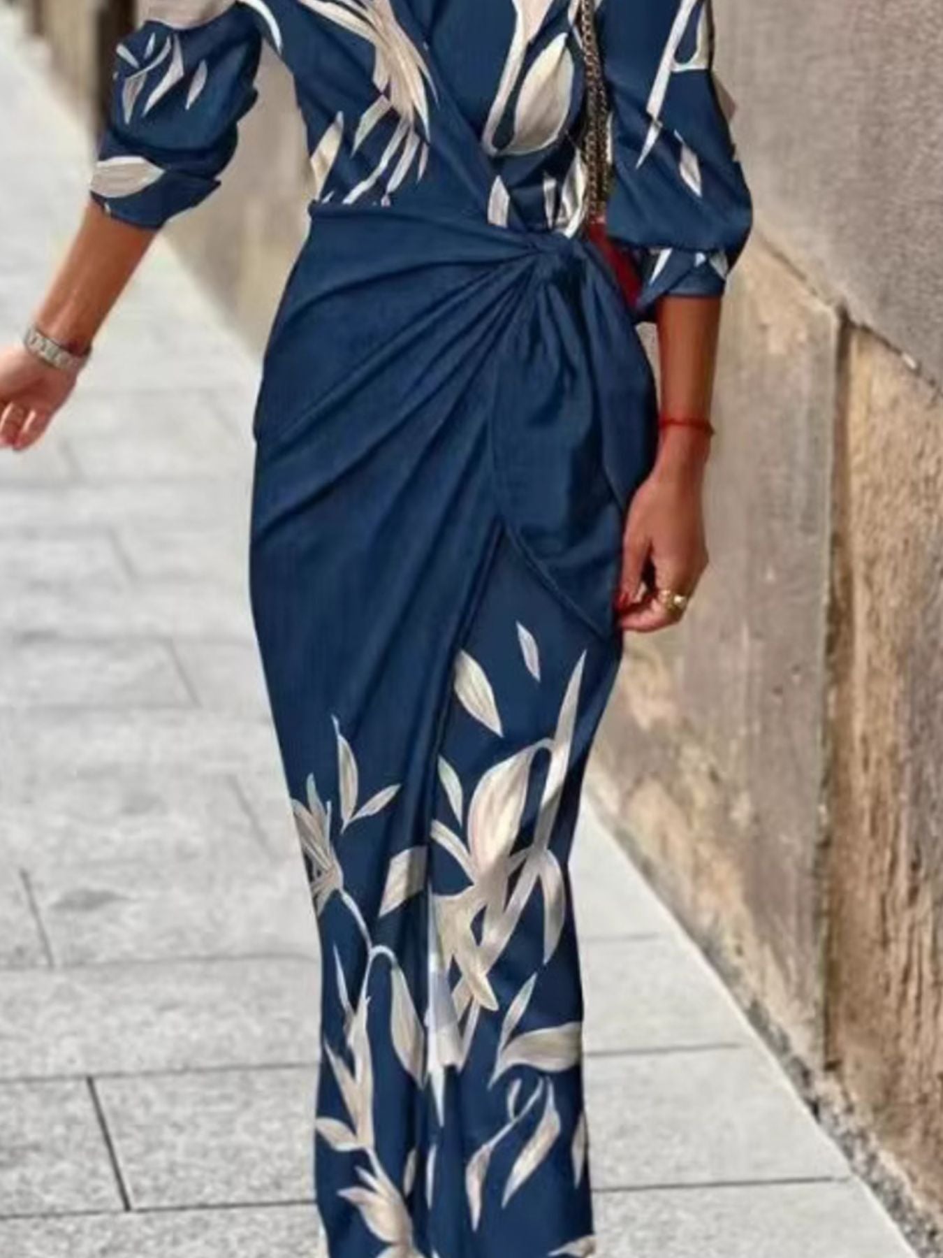 Full Size Printed Tied Wrap Midi Dress Plus Size
