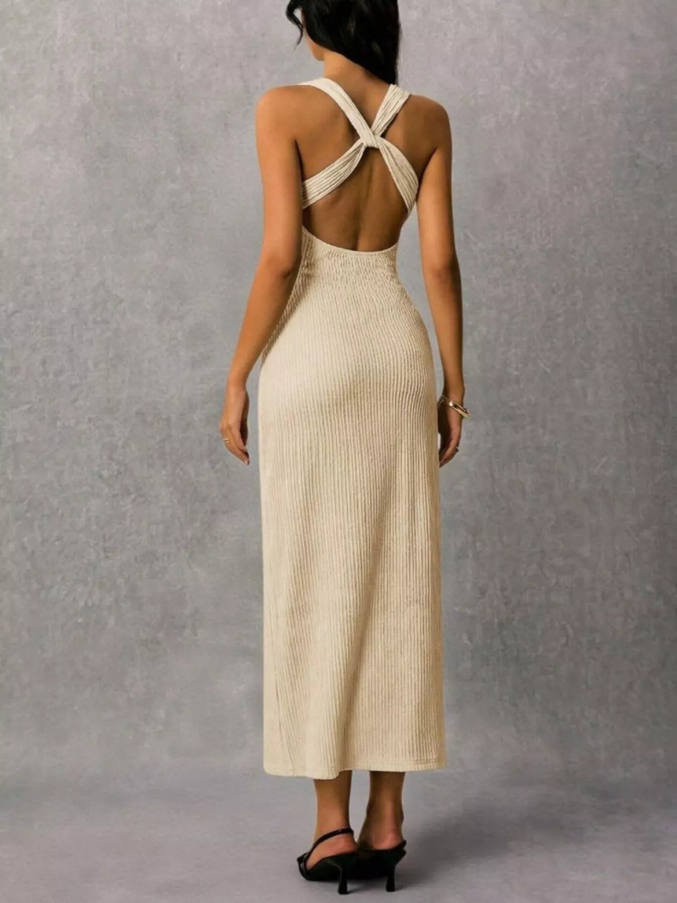 Sleeveless Ribbed Knit Midi Dress