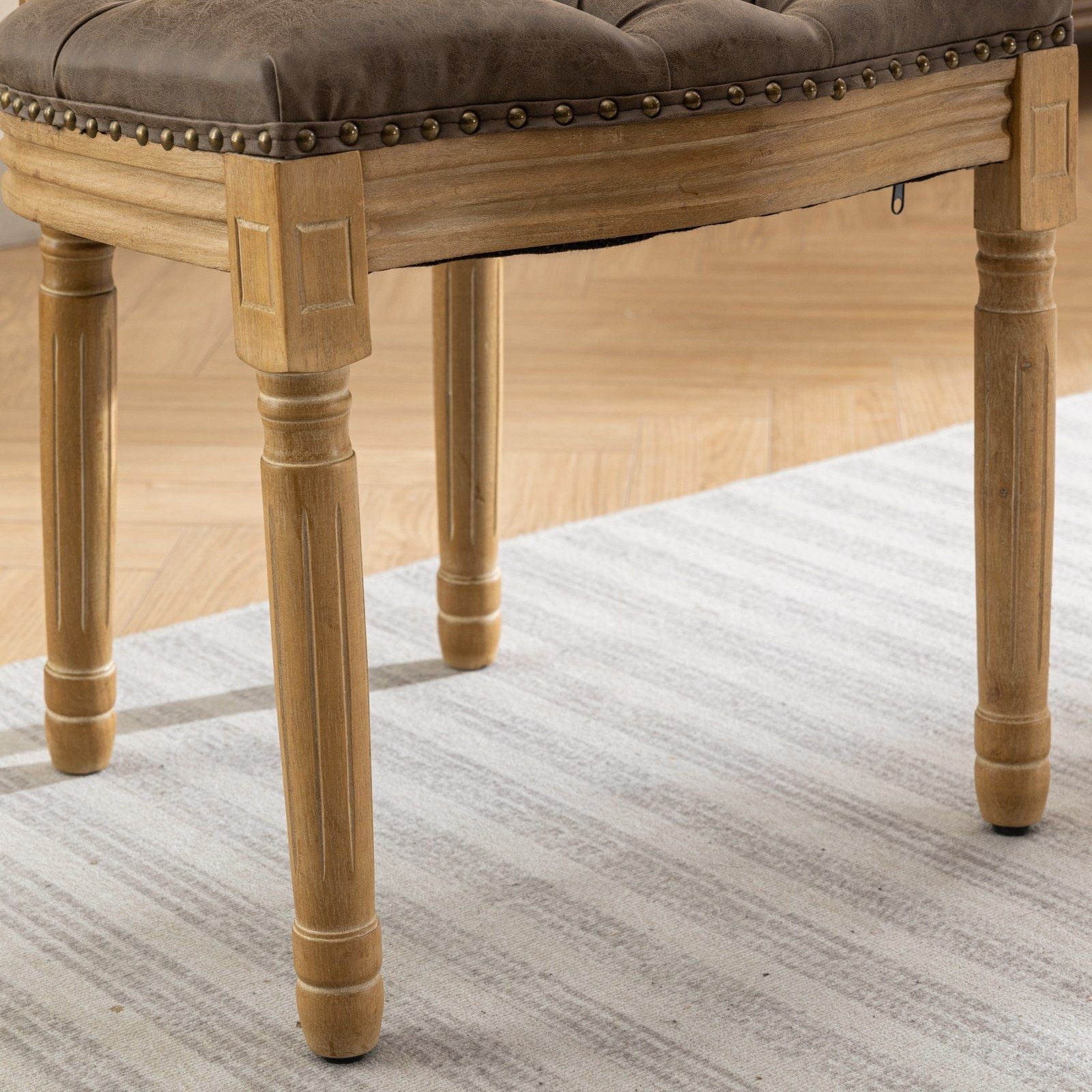 French Style Solid Wood Frame Antique Painting, Hand-Pulled Buckle Decoration Artificial Dining Chair With Nailhead Trim, Wood Legs
