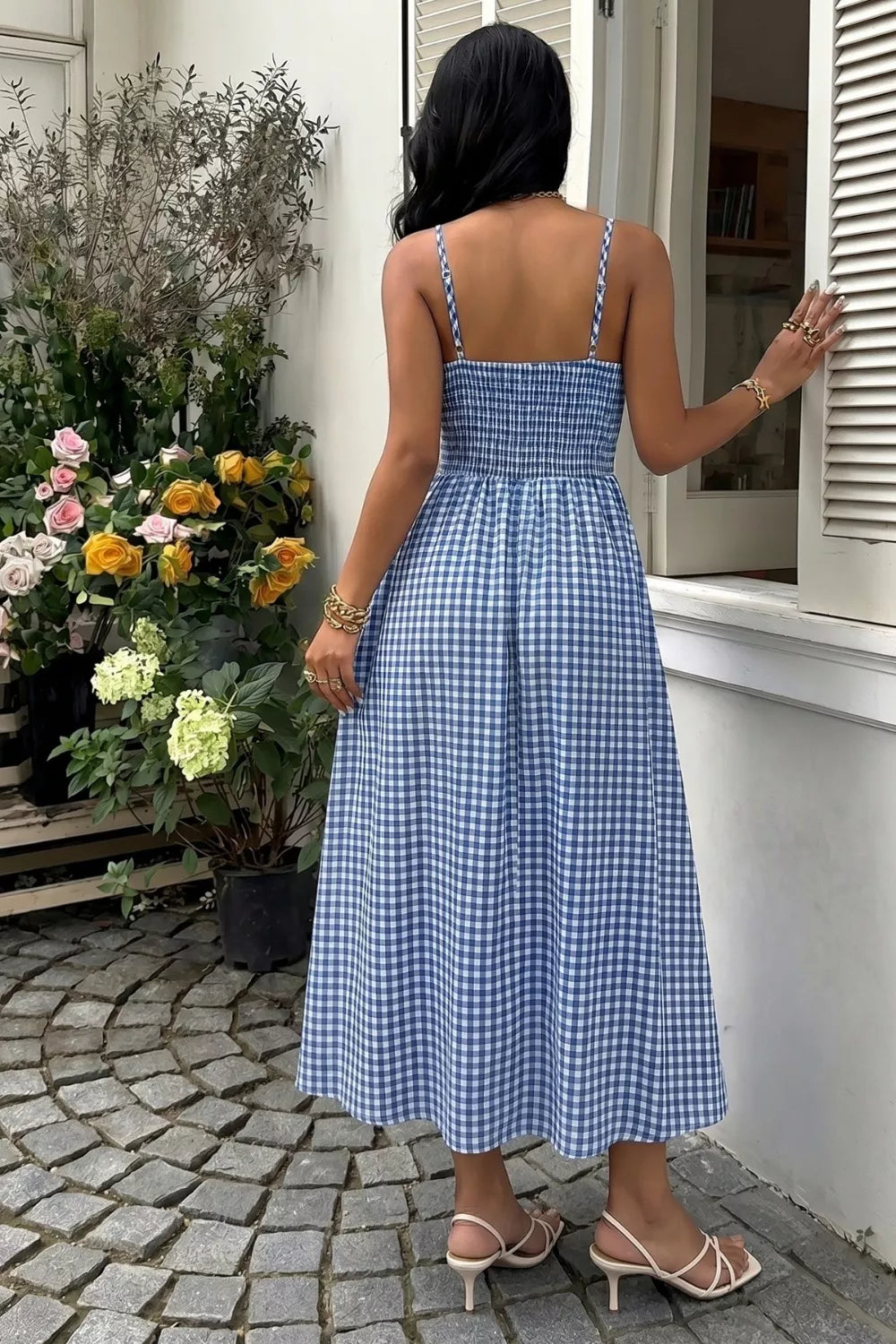 Gingham Knot Front Cami Midi Dress