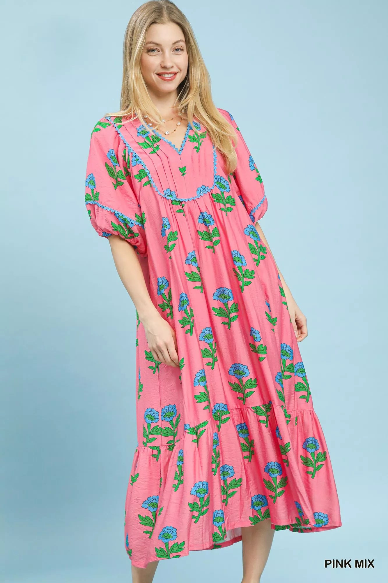 Umgee Floral Print Midi Dress