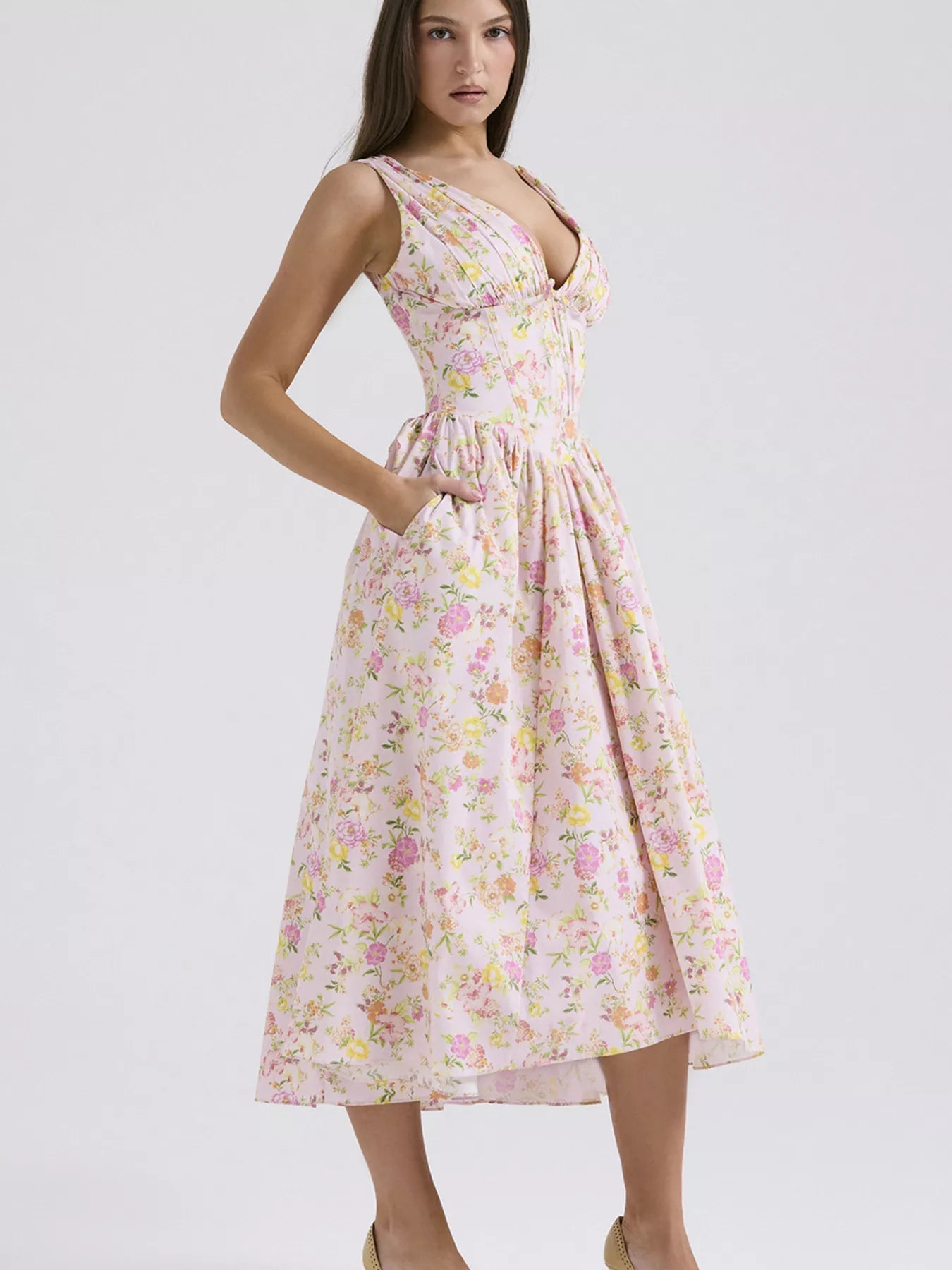 V-Neck Sleeveless Midi Dress