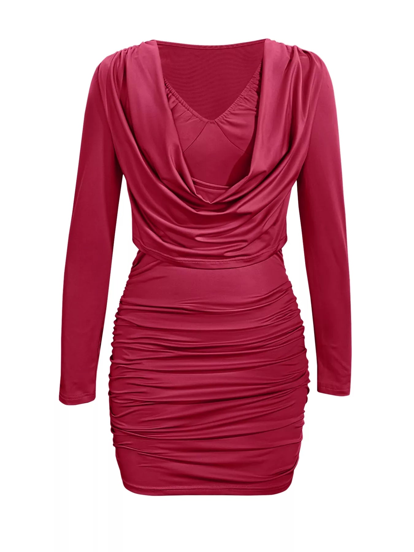 Draped V-Neck Long Sleeve Bodycon Mini Dress
