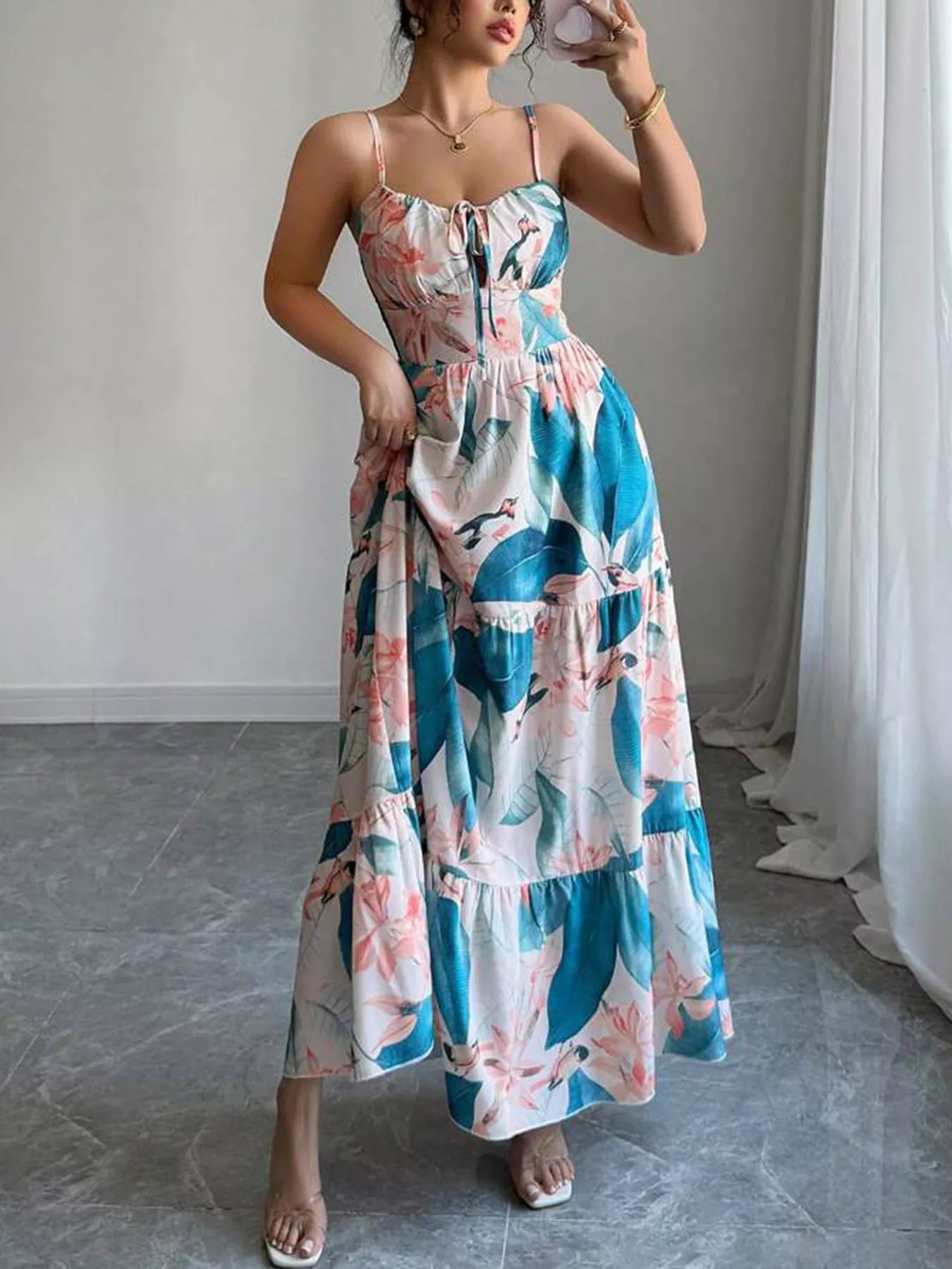 Floral Print Tiered Maxi Cami Dress