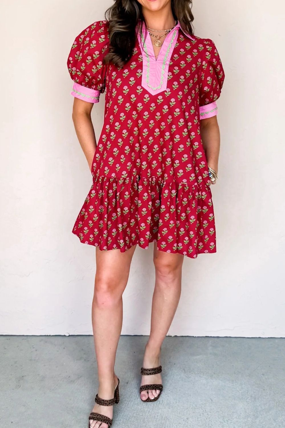 Floral Print Ruffle Hem Mini Dress