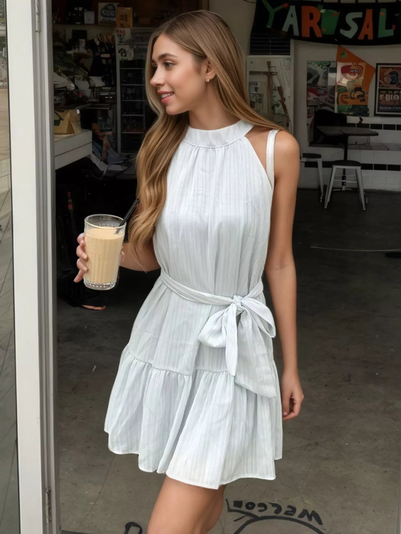 Sleeveless Tie Waist Mini Dress