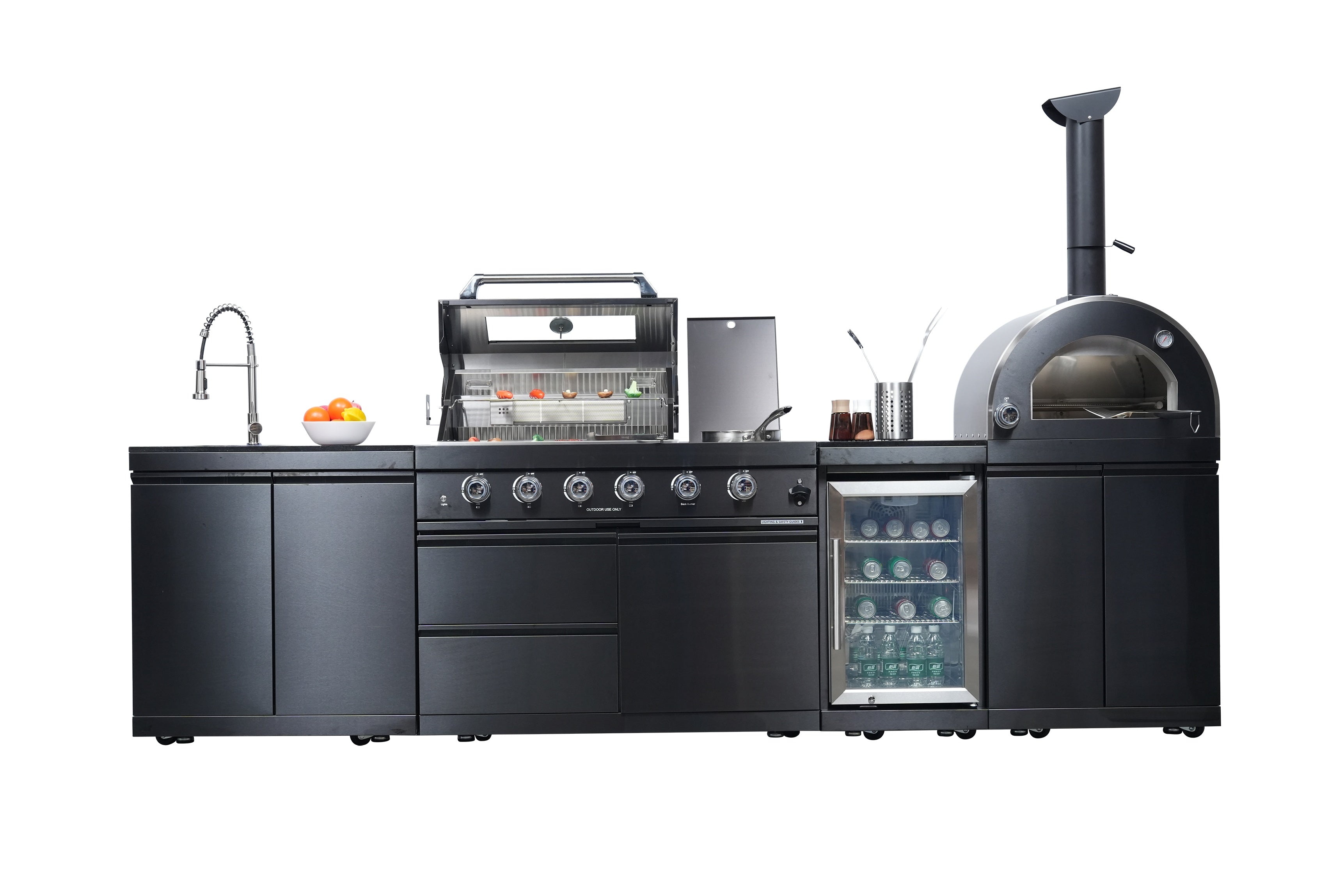 Black 125-Inch Double Stainless Steel Gas Outdoor Kitchen Grill