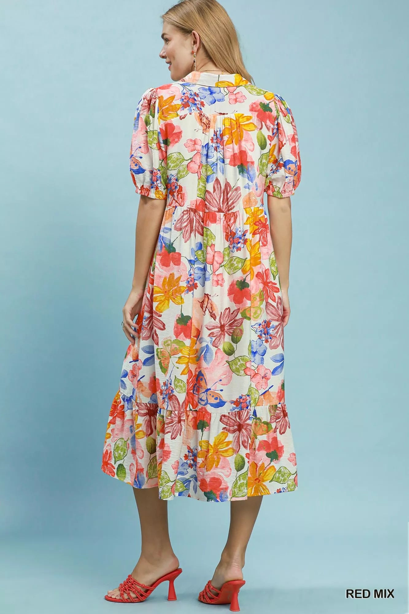 Umgee Watercolor Floral Tiered Midi Dress