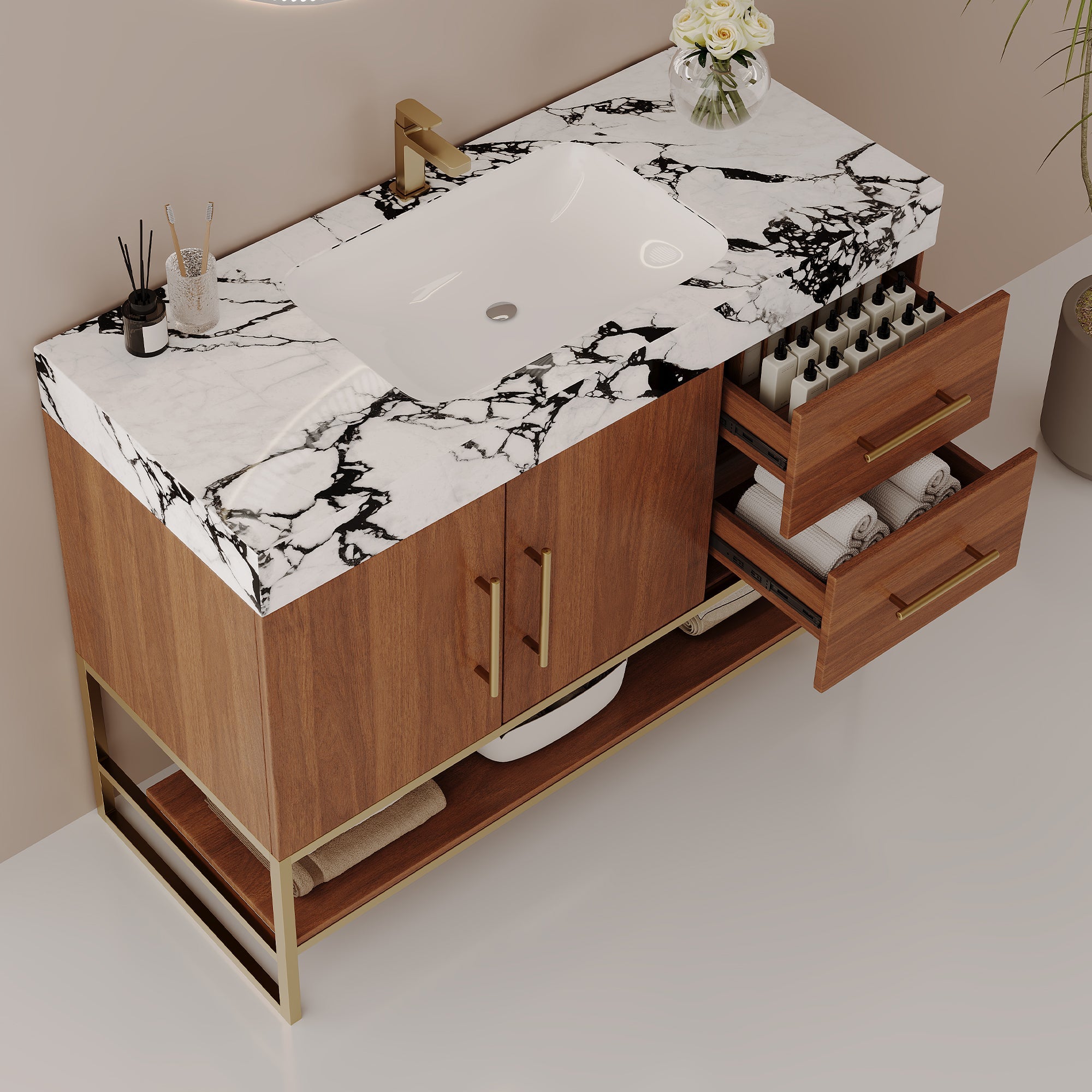 36" Modern Free-Standing Bathroom Vanity with Seamless Sink