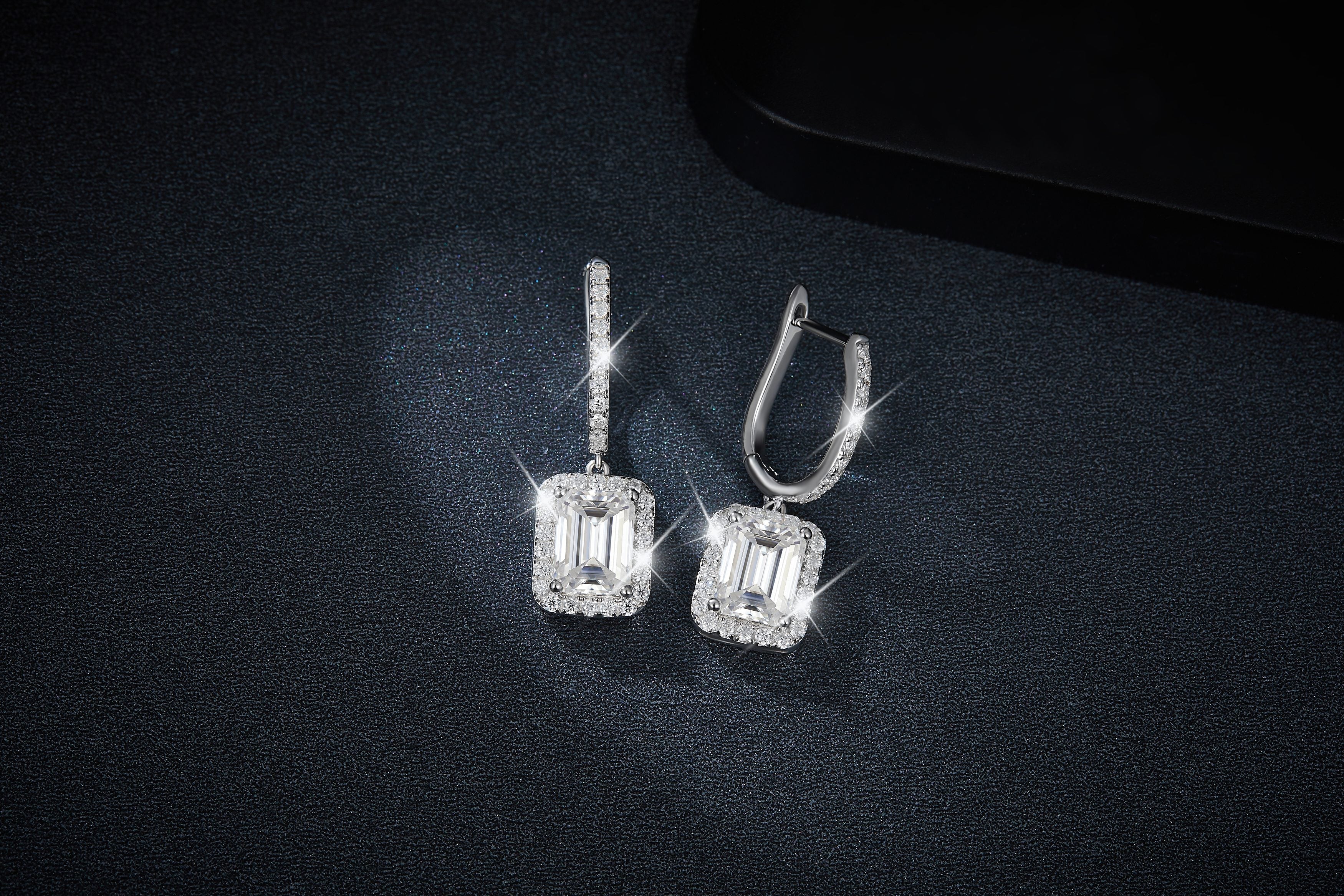 S925 Sterling Silver 6x8mm Emerald Cut Moissanite Halo Hoop Earrings Platinum Plated Drop Earrings With GRA Certificate Luxury Jewelry Gift Box Set