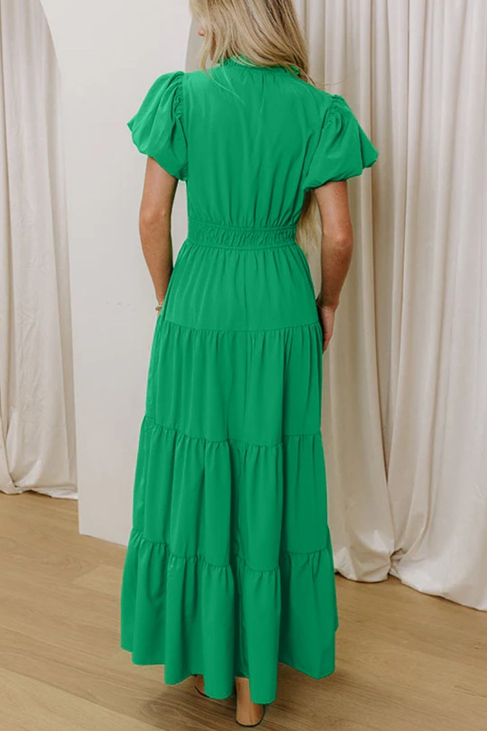 Elegant Ruffled Tiered Puff Sleeve Maxi Dress