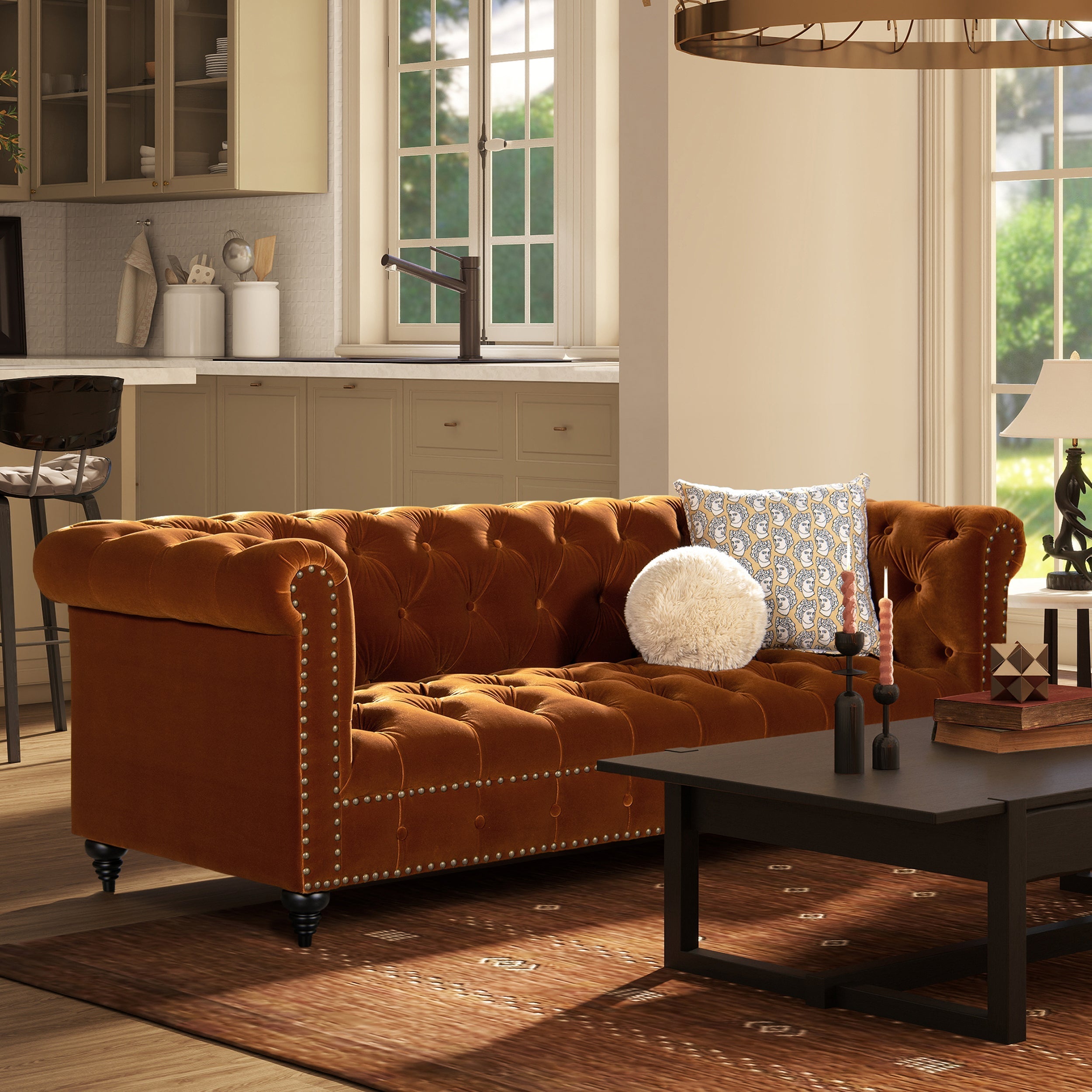 Alto 88' Tufted Chesterfield Sofa, Burnt Orange Performance Velvet