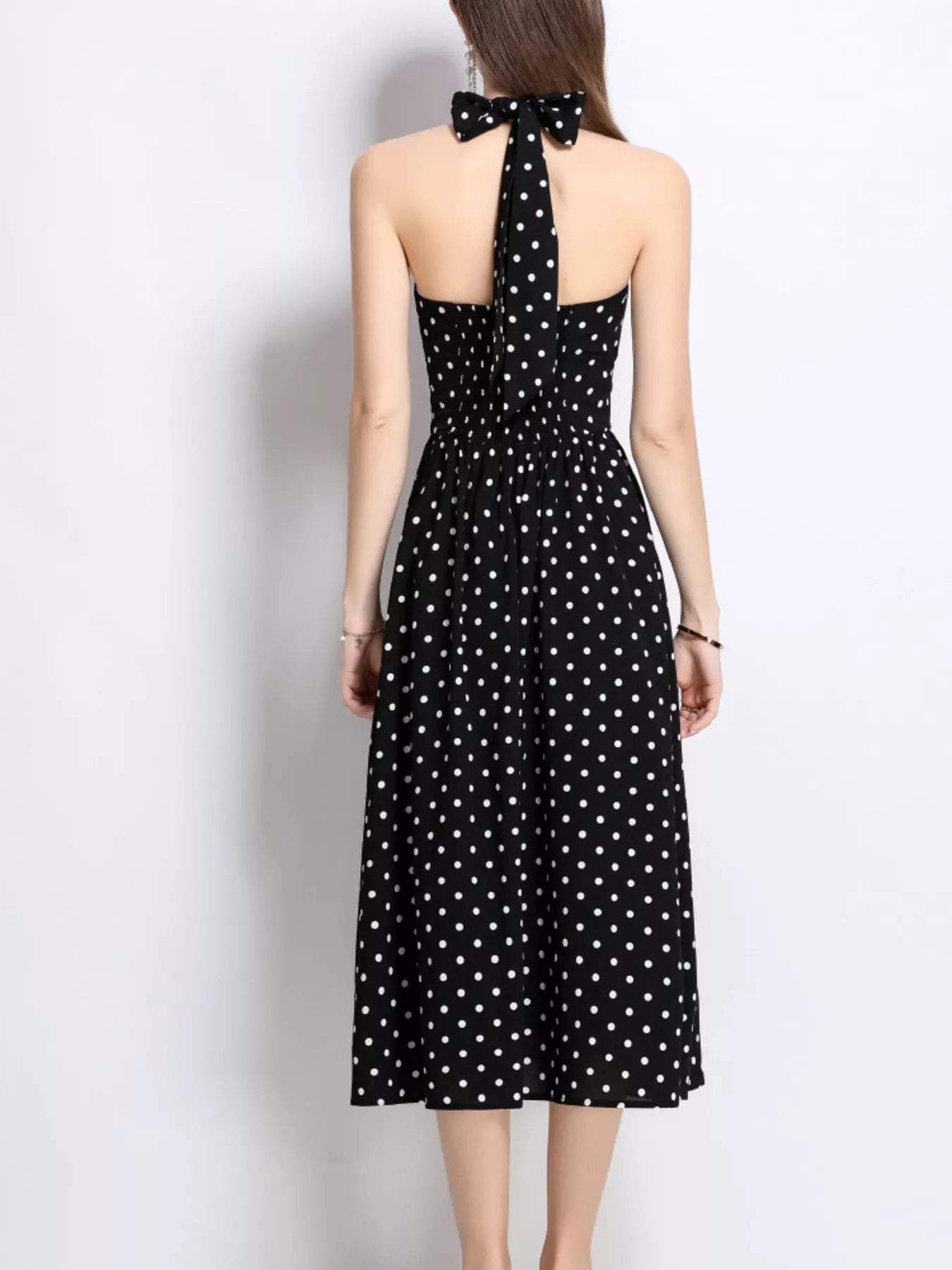 Polka Dot Halter Neck Midi Dress