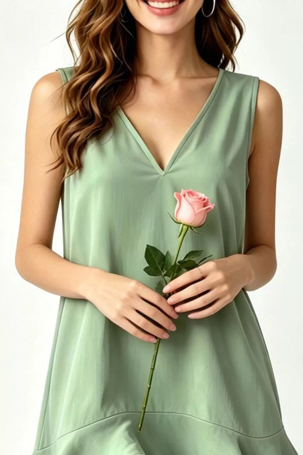 Full Size Sleeveless V-Neck Ruffle Hem Mini Dress Plus Size